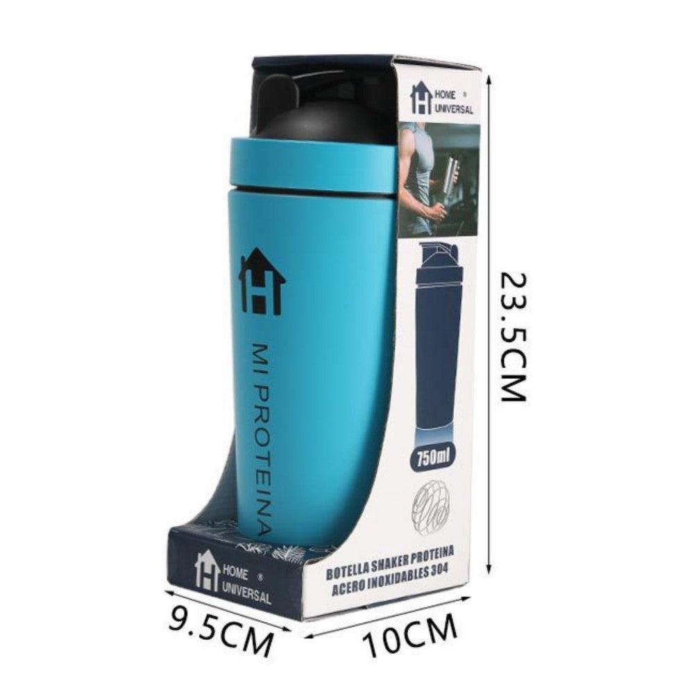 Home Universal® 750ML Botella Gim Shaker de Acero Inoxidable | BPA Free con Mezclador de Tapa Integrado | Vaso Gimnasio con Medidor | Apto para Lavavajillas | Vaso Proteína (Azul Cielo)