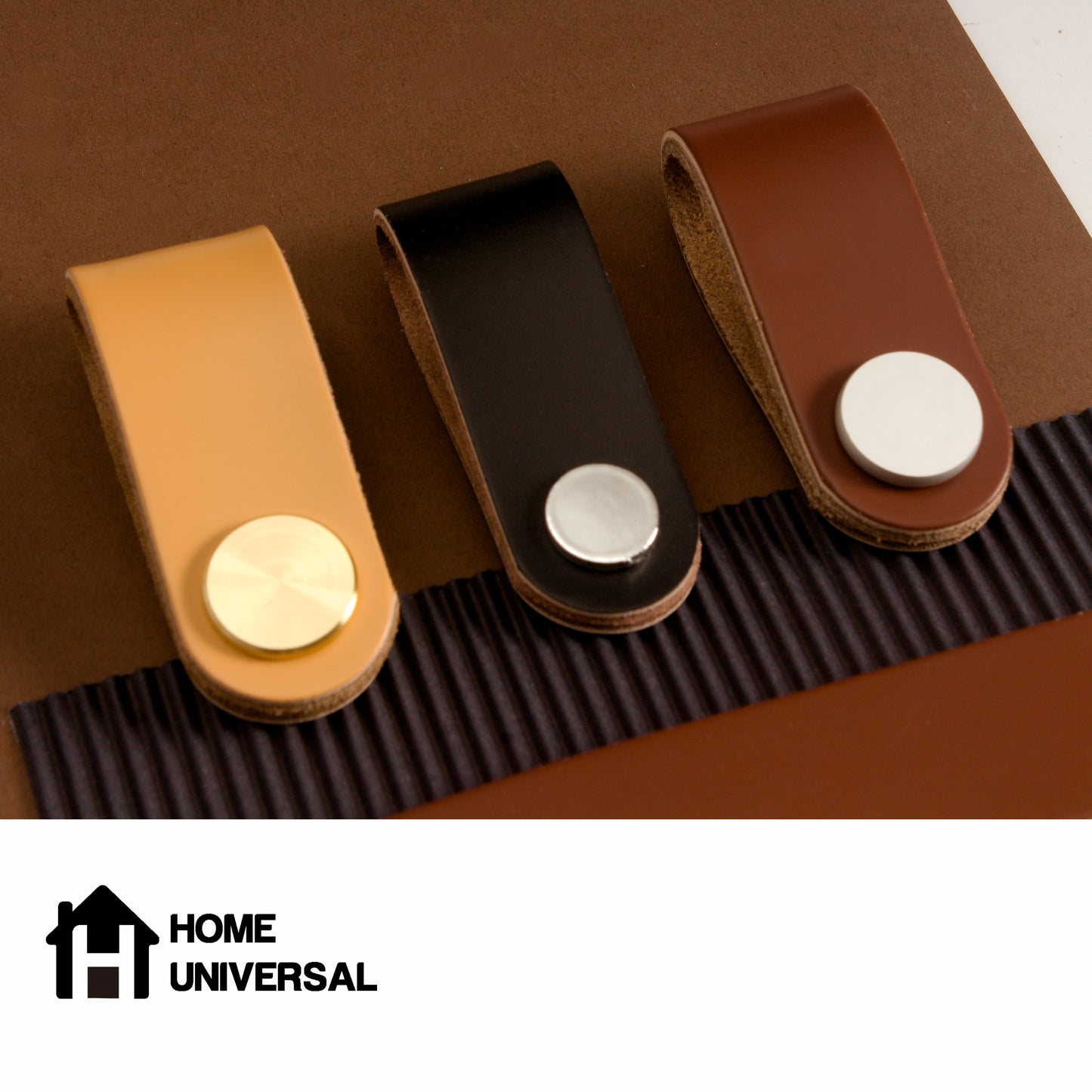 HOME UNIVERSAL | 6 Pomos Tiradores de Cuero Sintético | Tiradores para Armarios y Cajones | Tiradores y Pomos para el Baño | Decoraciones Originales | Tornillos Incluidos | (Tirador_Marron)