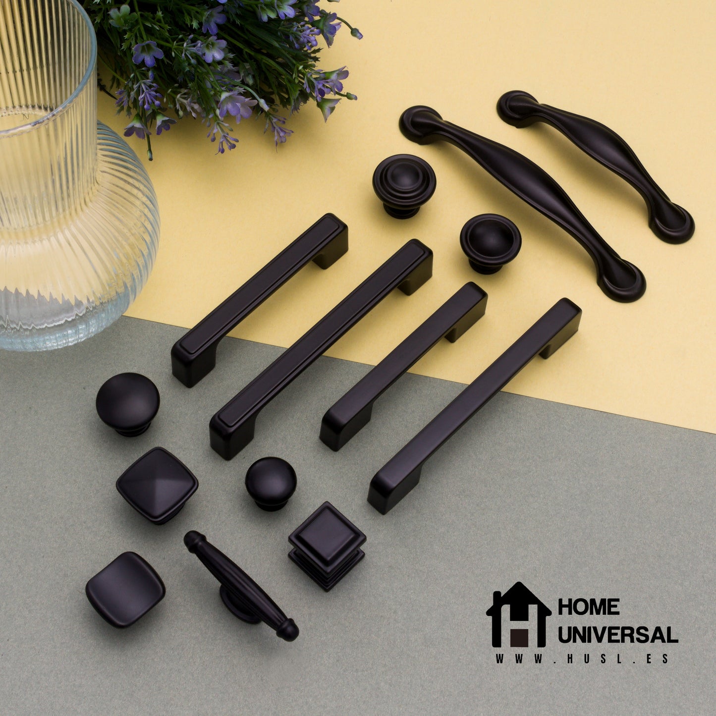 HOME UNIVERSAL | Colección NOIR I | 6 Piezas Tiradores Armario Aleación Aluminio Negro Mate, Manijas, Puxador, Pomos Muebles, Cocinas, Baños, Oficina, Cajones, Gabinete, Armario (Pomo_Redondo_Liso_Pequeño)