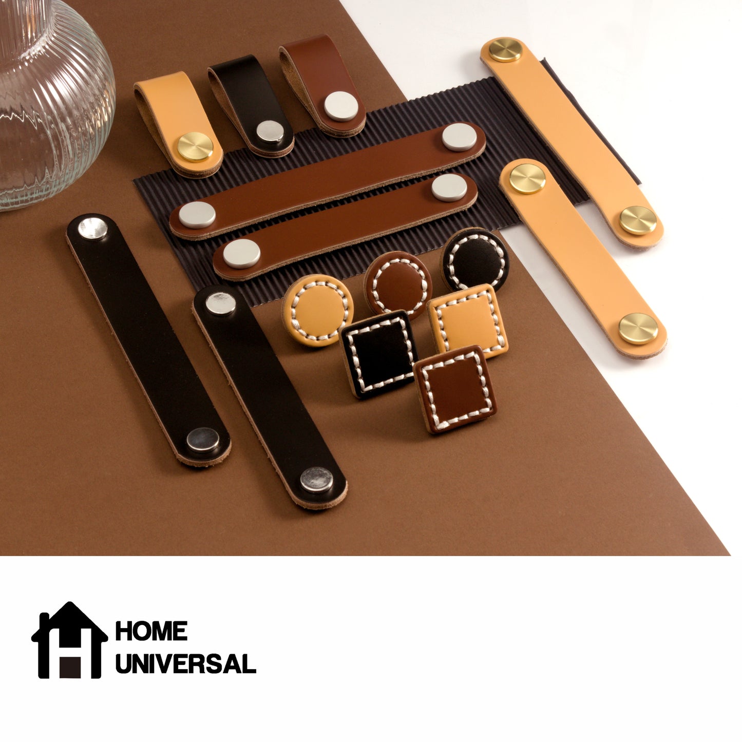 HOME UNIVERSAL | Pomos Tiradores de Cuero Sintético | Tiradores para Armarios y Cajones | Tiradores y Pomos para el Baño | Decoraciones Originales | Tornillos Incluidos | (Tirador_Beige_13.8cm)