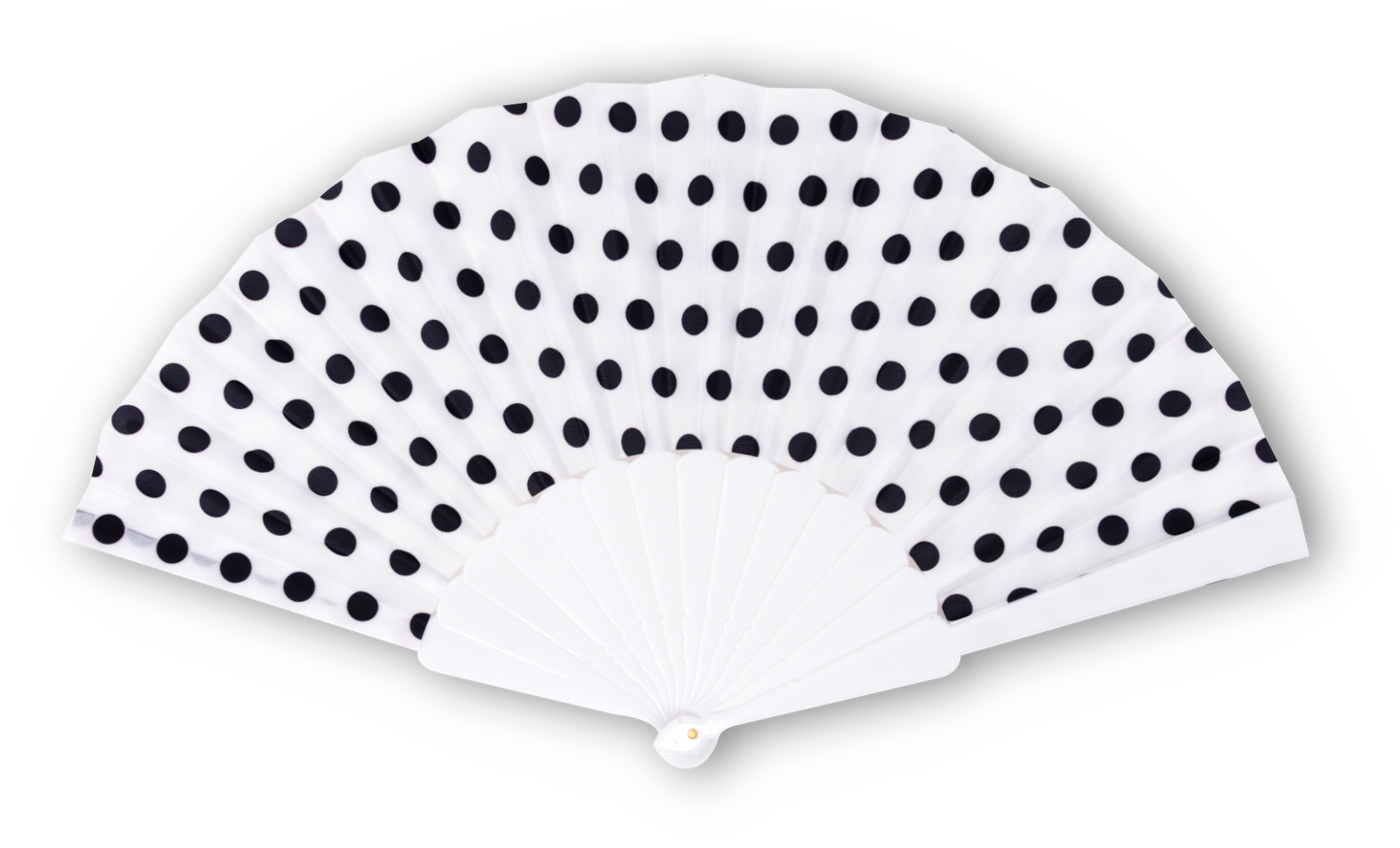 HOME UNIVERSAL Pack 12 Abanicos de Plástico con Empaquetado Individual para Regalar, Abanicos para Bodas, Comuniones, Fiestas y Eventos (Blanco_Topos)