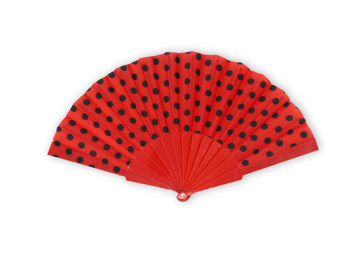 HOME UNIVERSAL Pack 12 Abanicos de Plástico con Empaquetado Individual para Regalar, Abanicos Flamencos para Bodas, Comuniones, Fiestas y Eventos (Rojo_Topos)