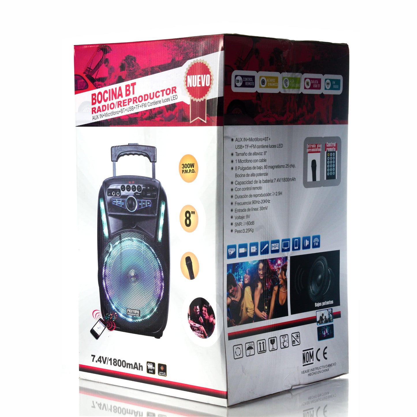 Altavoz 300W con Batería Recargable, Microfono Wireless, Hi-Fi, Compatible con BLUETOOTH, USB-A, Micro-SD.