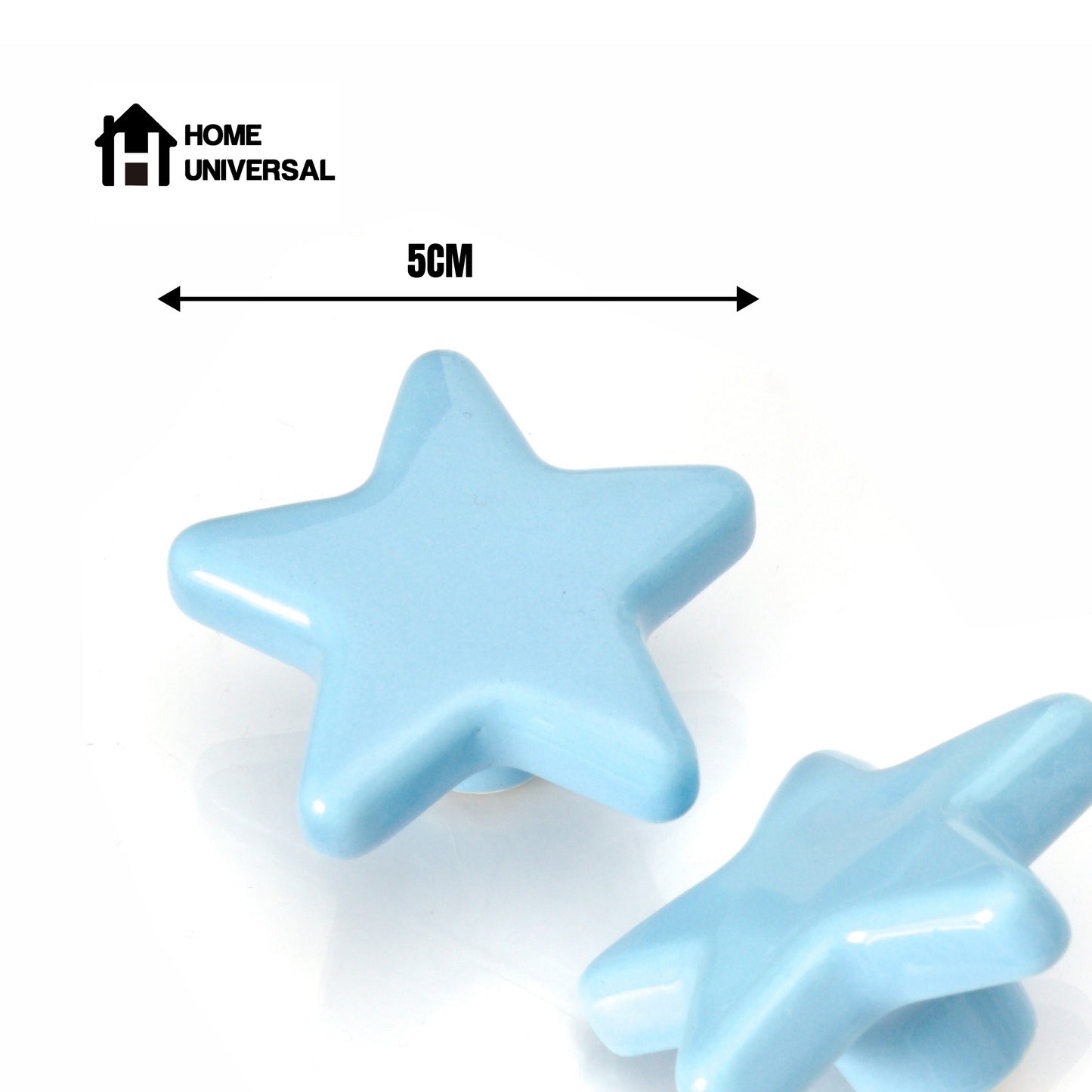 HOME UNIVERSAL | 6 Tiradores Muebles Infantiles de Cerámica | Pomos y Tiradores para habitación de niños niñas bebés | Tuerca y Tornillo incluido | (ESTRELLA_AZUL)