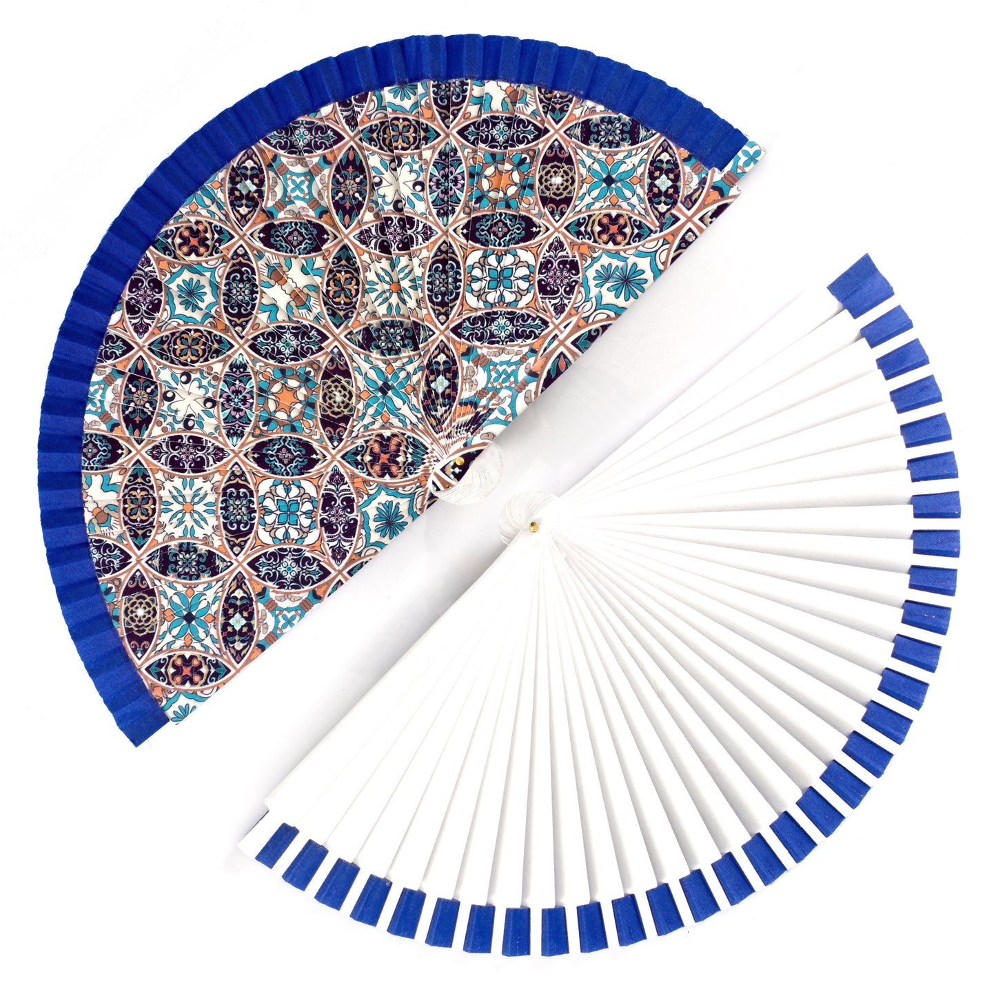 HOME UNIVERSAL Abanico de Madera con Tela de Marfil, Abanicos personales Estampados, Abanicos Colección Arte