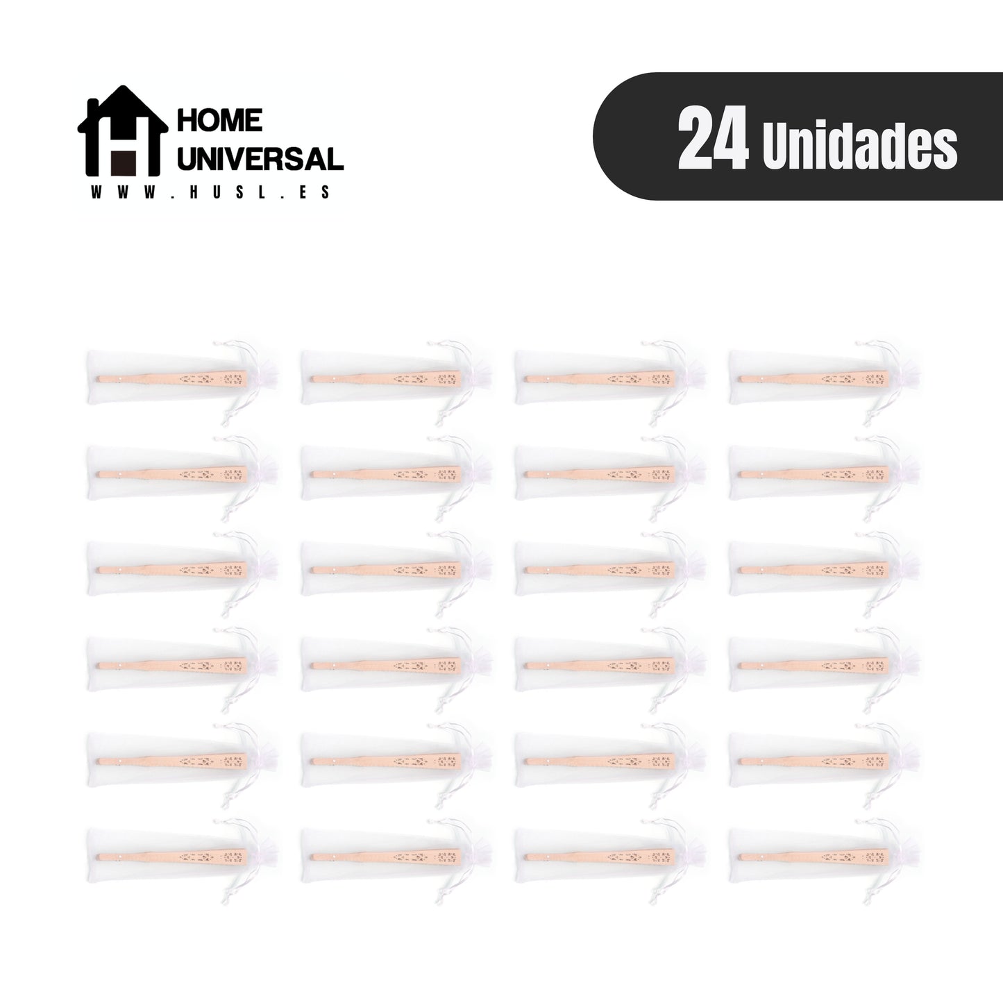 HUSL ABANICO MADERA NATURAL 20 CM EN BOLSA DE ORGANZA A JUEGO, ABANICOS PARA EVENTOS, DETALLES PARA LOS INVITADOS, REGALOS DE BODA, FIESTAS, COMUNIÓN O BAUTIZO