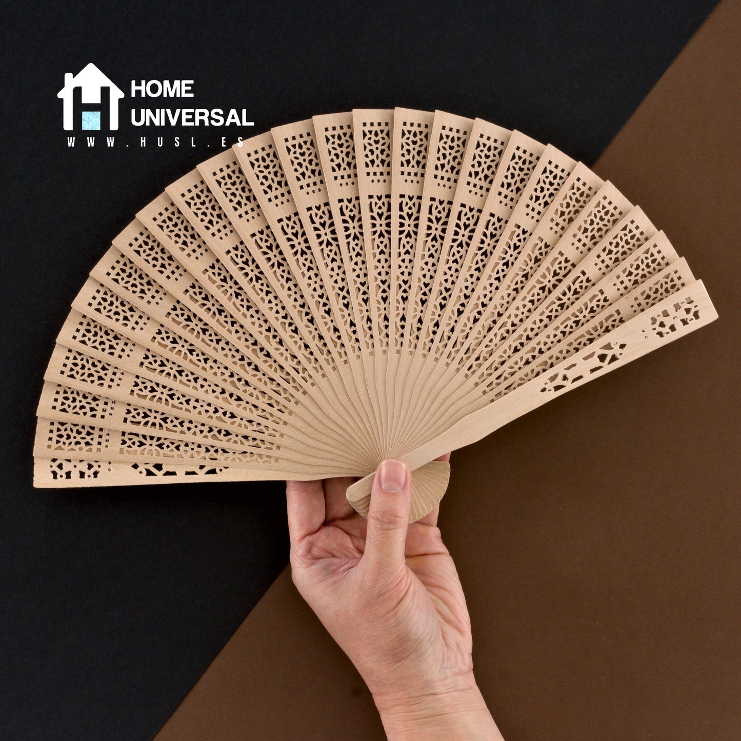 HUSL ABANICO MADERA NATURAL 20 CM EN BOLSA DE ORGANZA A JUEGO, ABANICOS PARA EVENTOS, DETALLES PARA LOS INVITADOS, REGALOS DE BODA, FIESTAS, COMUNIÓN O BAUTIZO