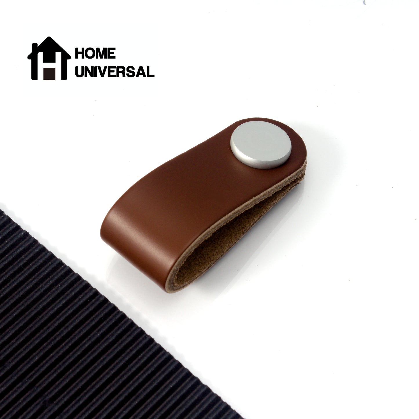 HOME UNIVERSAL | 6 Pomos Tiradores de Cuero Sintético | Tiradores para Armarios y Cajones | Tiradores y Pomos para el Baño | Decoraciones Originales | Tornillos Incluidos | (Tirador_Marron)