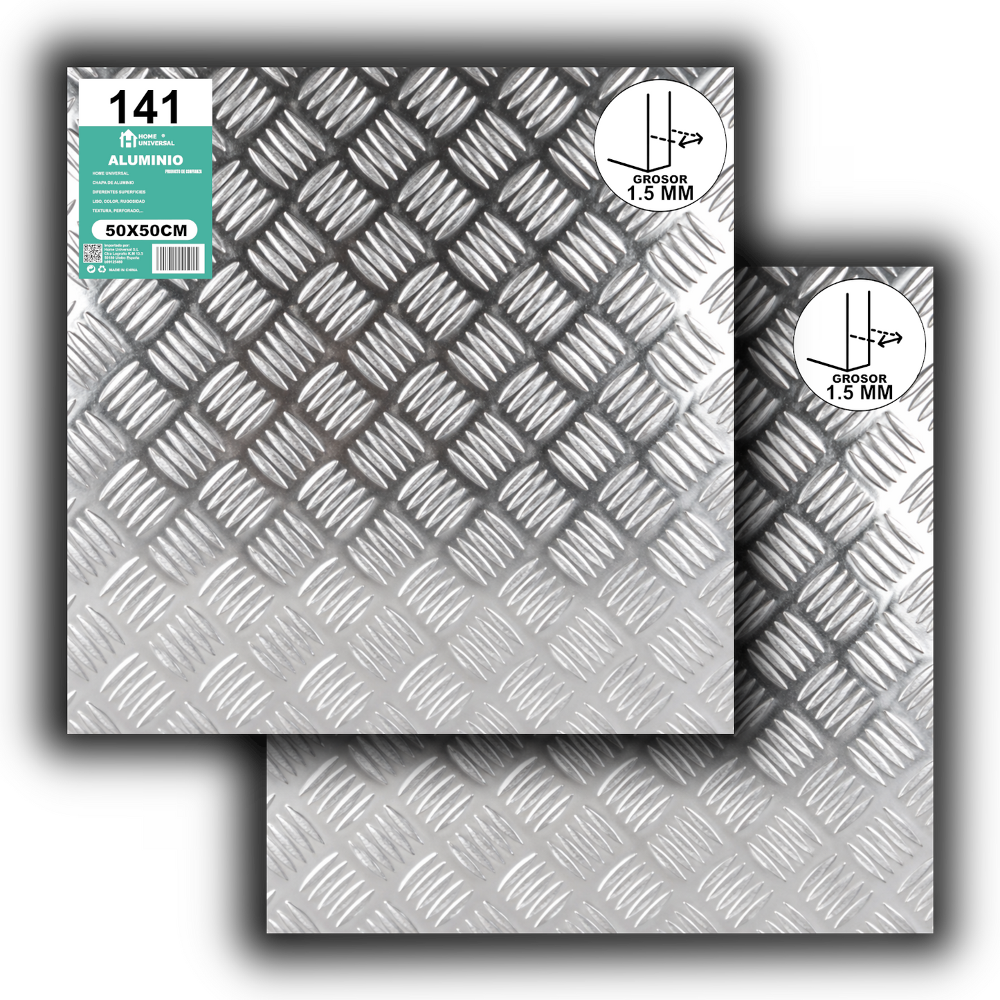 ome Universal® Chapa de Aluminio Estriada, Lisa, Malla y Perforada (Cuadrada, Ovalada, Redonda), Rugosa – Lámina Metálica Resistente Anticorrosión para Bricolaje e Industria Superficie (Estriada) - Estriada (50X50CM - 1.5MM)