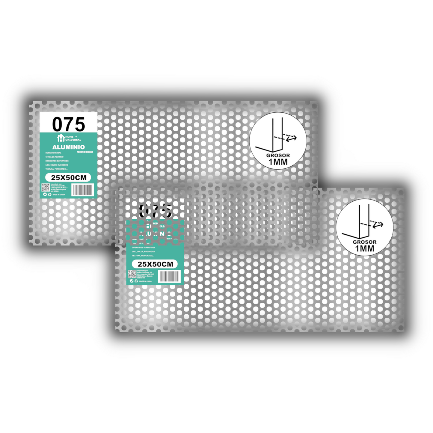 ome Universal® Chapa de Aluminio Estriada, Lisa, Malla y Perforada (Cuadrada, Ovalada, Redonda), Rugosa – Lámina Metálica Resistente Anticorrosión para Bricolaje e Industria Superficie (Perforada Redondo) - Perforada Redondo-5MM (25X50CM - 1MM)