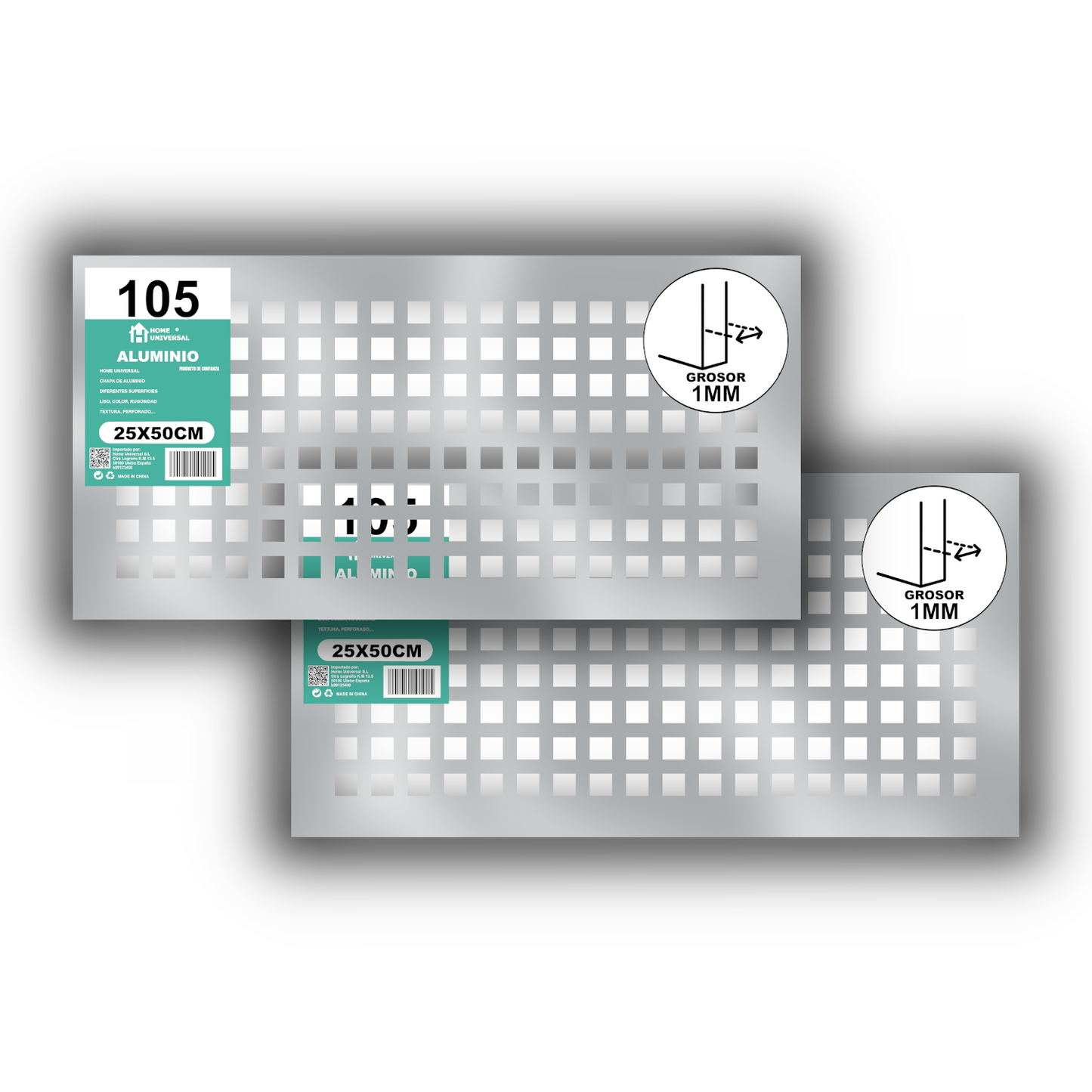 ome Universal® Chapa de Aluminio Estriada, Lisa, Malla y Perforada (Cuadrada, Ovalada, Redonda), Rugosa – Lámina Metálica Resistente Anticorrosión para Bricolaje e Industria Superficie (Perforada Cuadrado) - Perforada Cuadrado-15X15MM (25X50CM - 1MM)