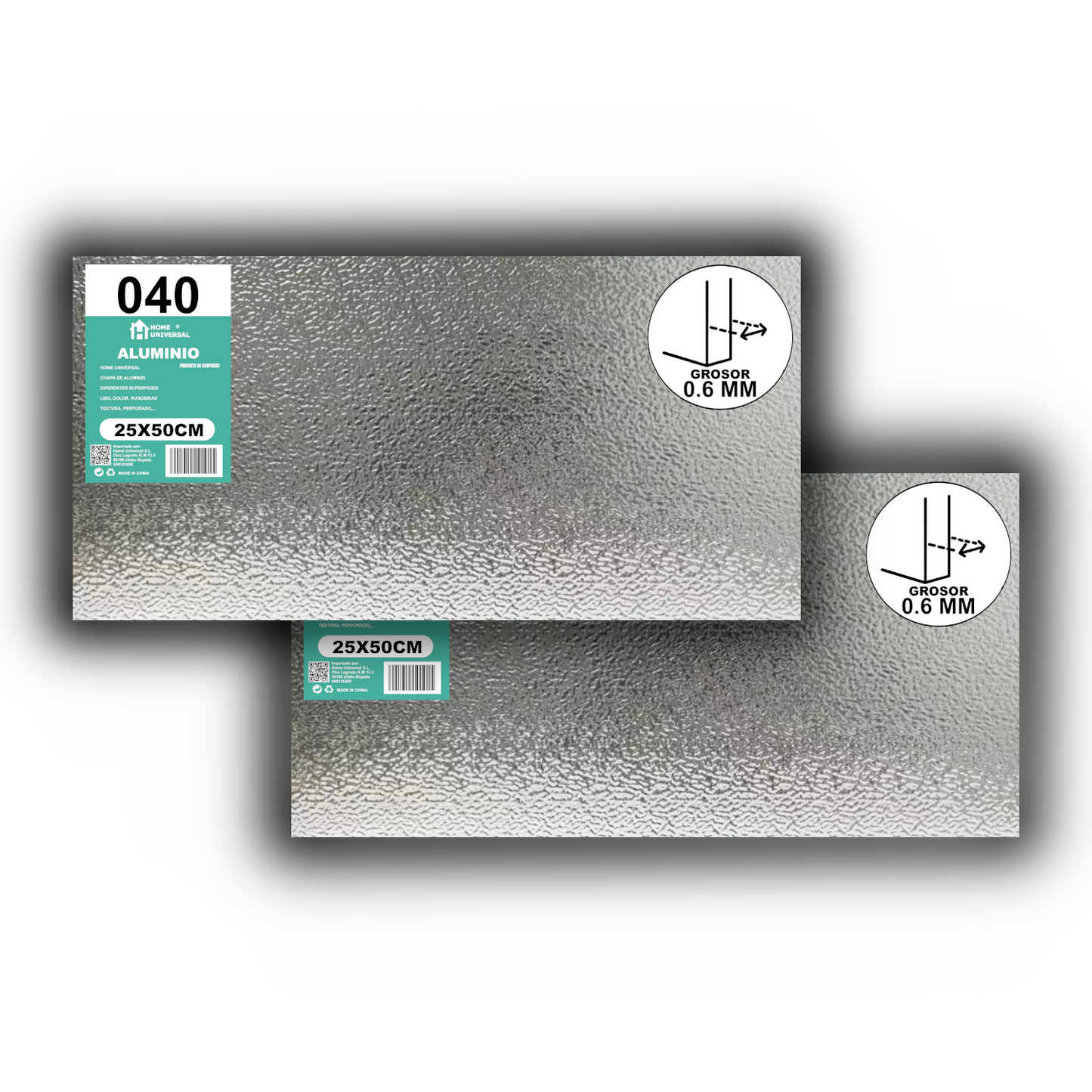 ome Universal® Chapa de Aluminio Estriada, Lisa, Malla y Perforada (Cuadrada, Ovalada, Redonda), Rugosa – Lámina Metálica Resistente Anticorrosión para Bricolaje e Industria Superficie (Rugosidad) - Plateado (25X50CM - 0.6MM)