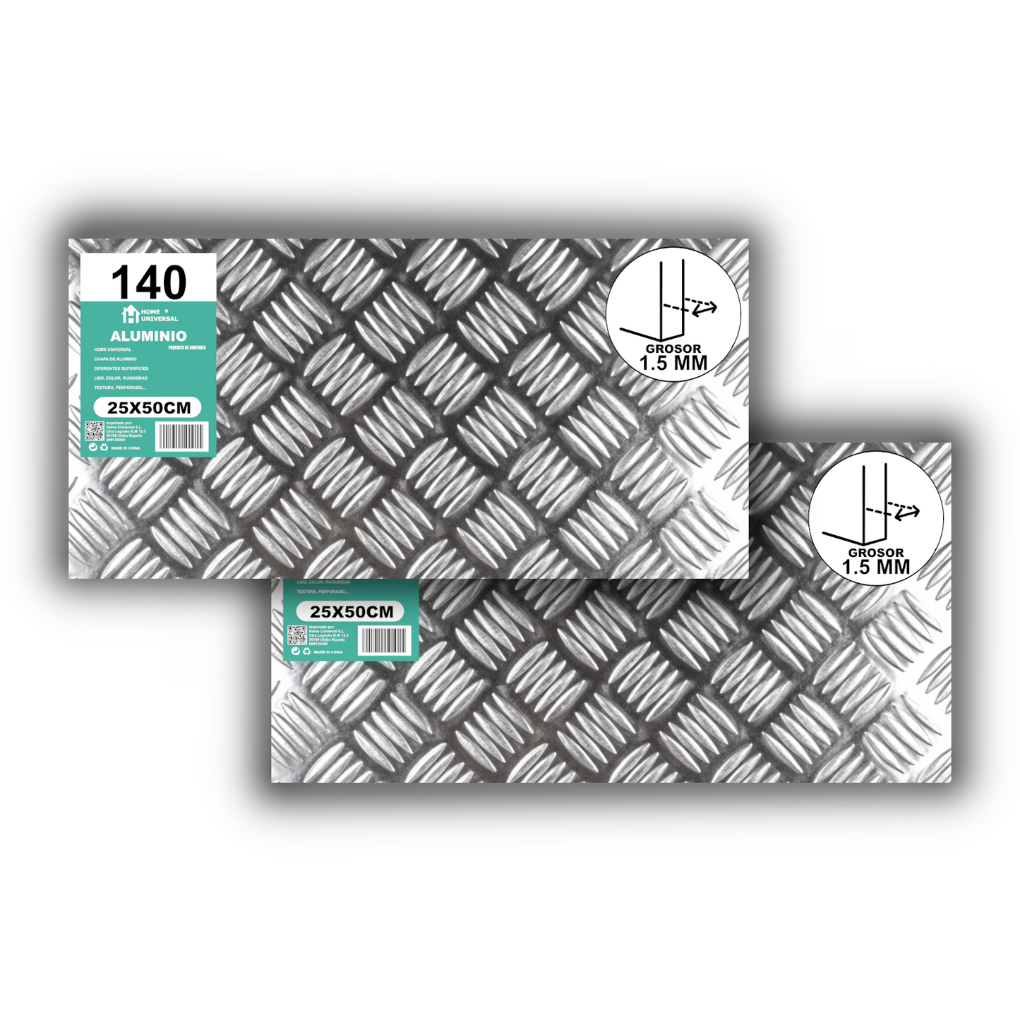 ome Universal® Chapa de Aluminio Estriada, Lisa, Malla y Perforada (Cuadrada, Ovalada, Redonda), Rugosa – Lámina Metálica Resistente Anticorrosión para Bricolaje e Industria Superficie (Estriada) - Estriada (25X50CM - 1.5MM)