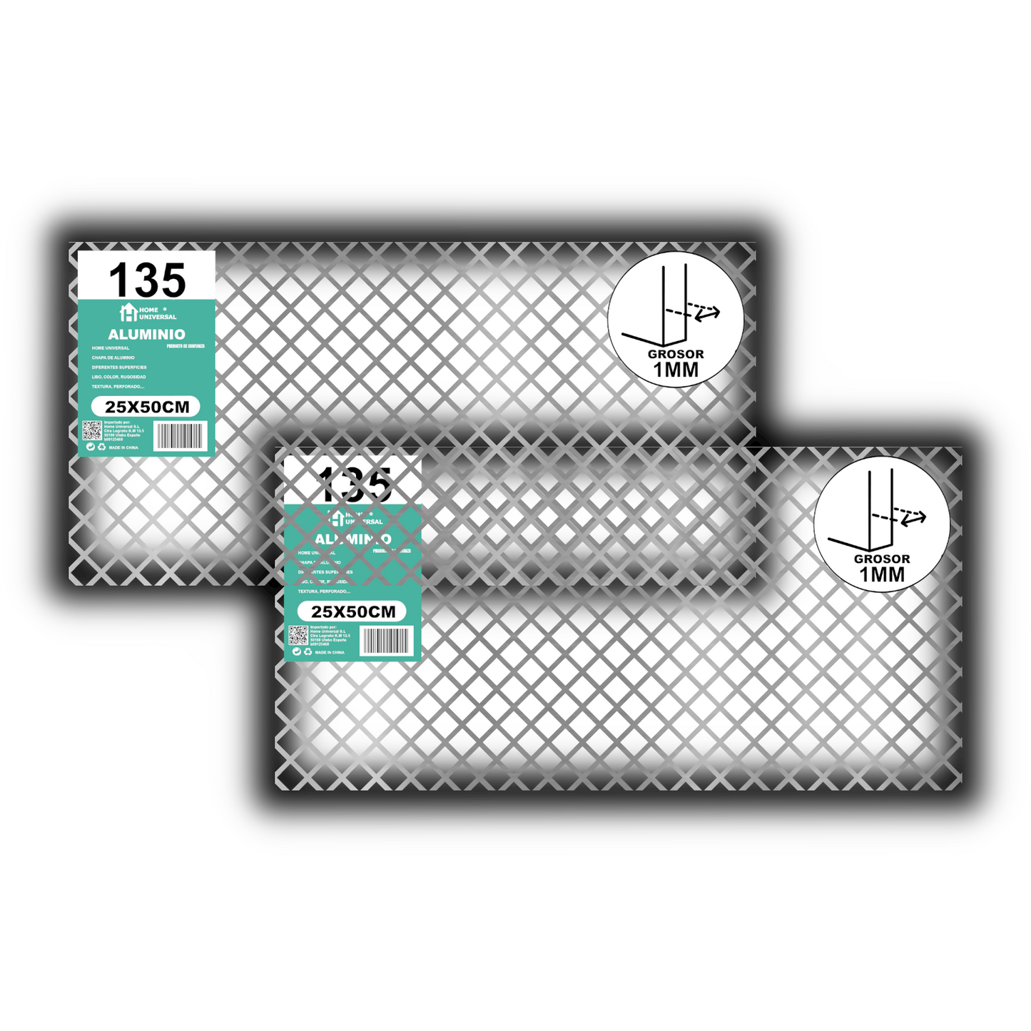 ome Universal® Chapa de Aluminio Estriada, Lisa, Malla y Perforada (Cuadrada, Ovalada, Redonda), Rugosa – Lámina Metálica Resistente Anticorrosión para Bricolaje e Industria Superficie (Perforada Forma) - Rombo-10X10MM (25X50CM - 1MM)