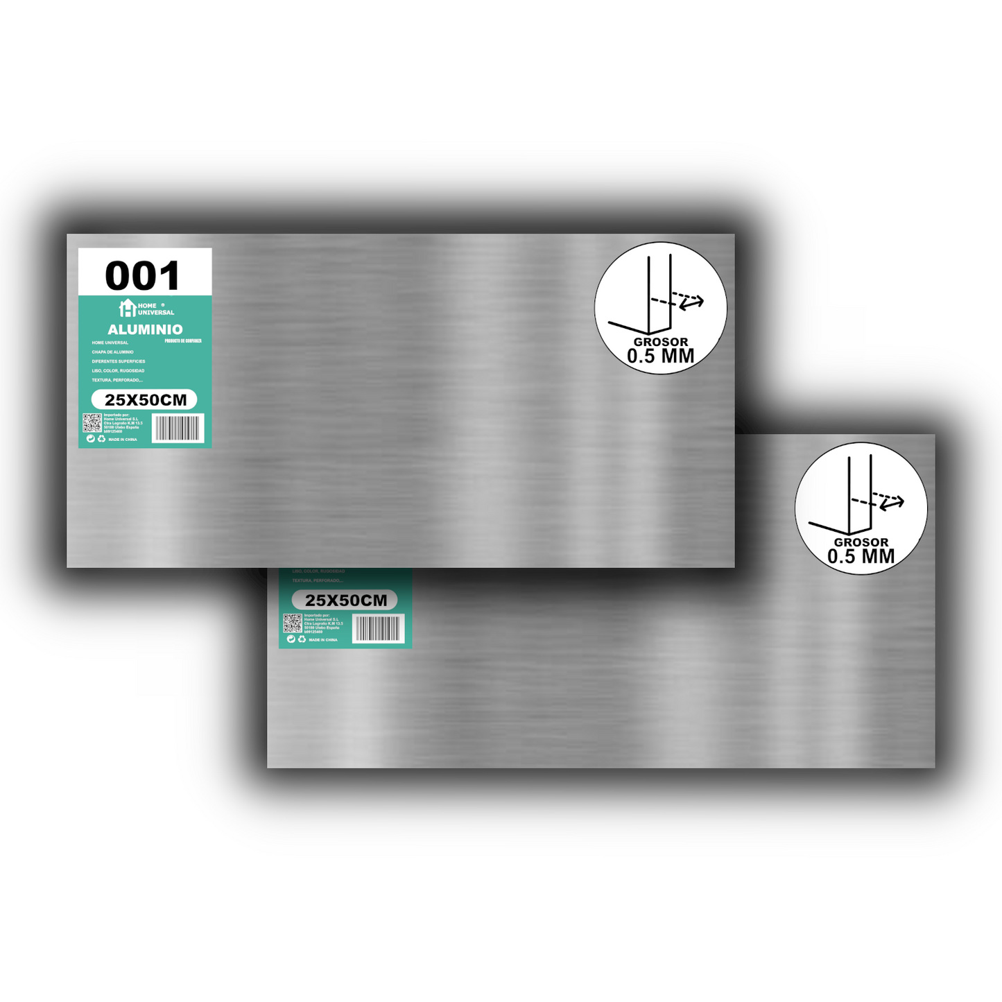 ome Universal® Chapa de Aluminio Estriada, Lisa, Malla y Perforada (Cuadrada, Ovalada, Redonda), Rugosa – Lámina Metálica Resistente Anticorrosión para Bricolaje e Industria (Superficie (Liso)) - Mate (25X50CM - 0.5MM)