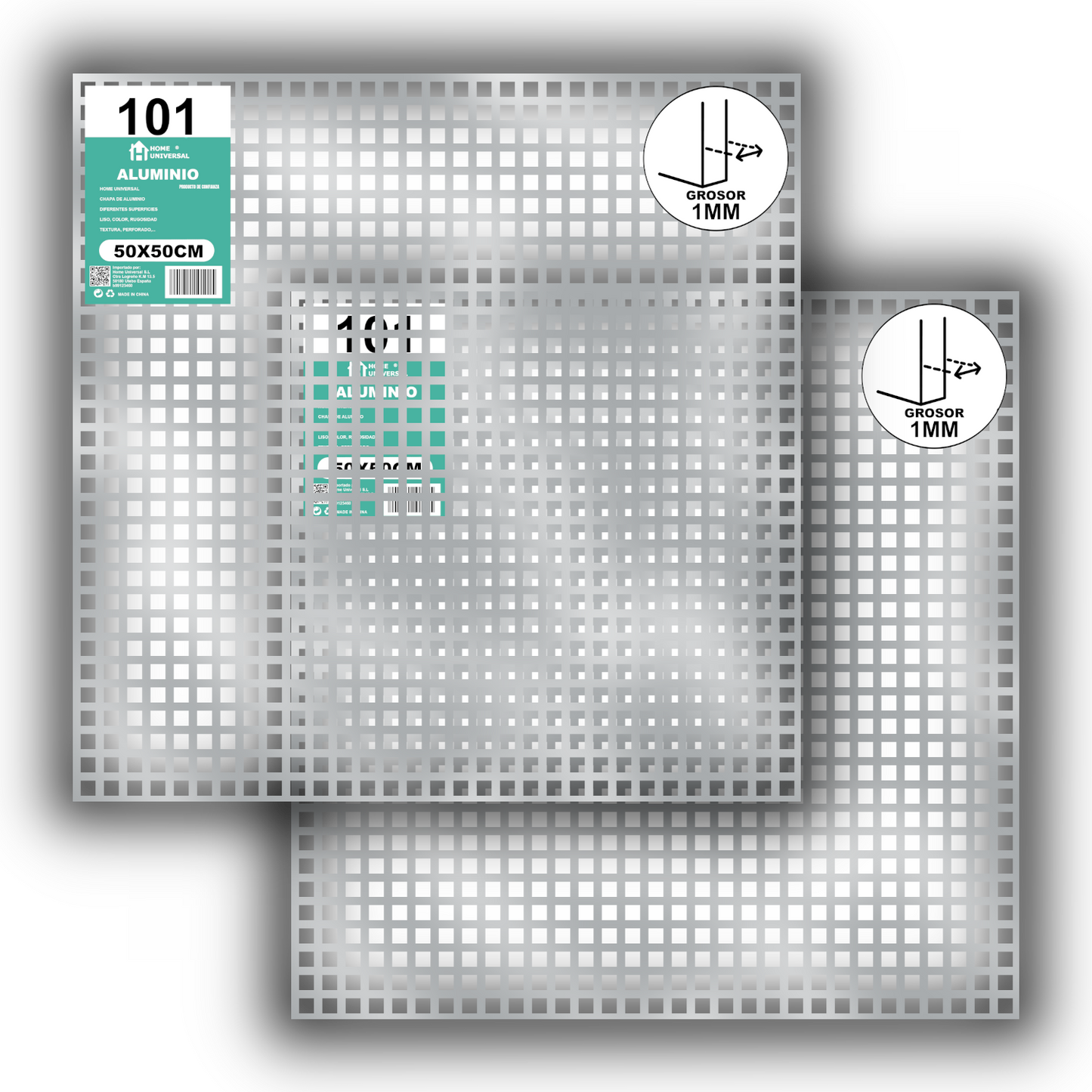 ome Universal® Chapa de Aluminio Estriada, Lisa, Malla y Perforada (Cuadrada, Ovalada, Redonda), Rugosa – Lámina Metálica Resistente Anticorrosión para Bricolaje e Industria Superficie (Perforada Cuadrado) - Perforada Cuadrado-10X10MM (50X50CM - 1MM)