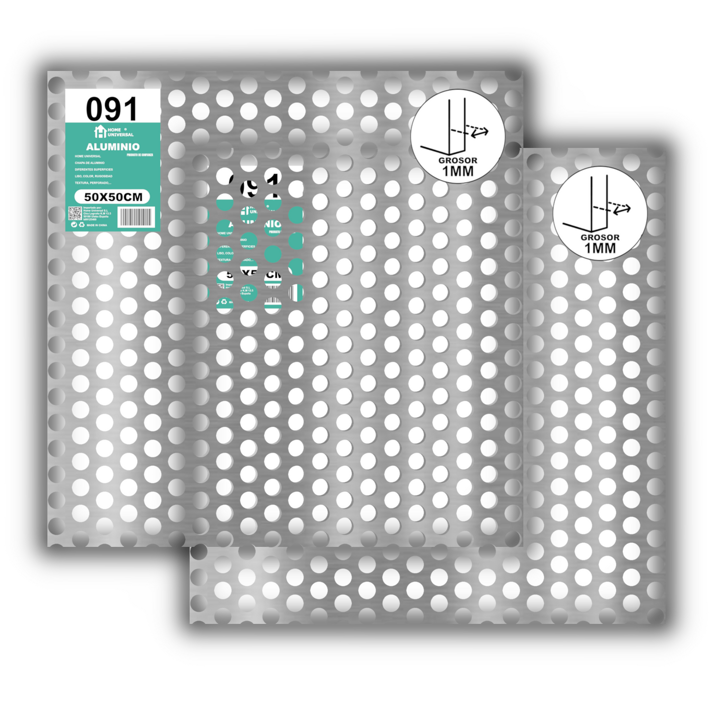 ome Universal® Chapa de Aluminio Estriada, Lisa, Malla y Perforada (Cuadrada, Ovalada, Redonda), Rugosa – Lámina Metálica Resistente Anticorrosión para Bricolaje e Industria Superficie (Perforada Redondo) - Perforada Redondo-12MM (50X50CM - 1MM)