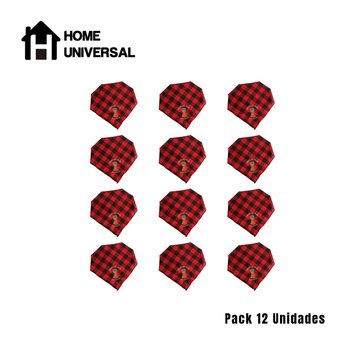 Pack 12 Cachirulos Aragoneses 95cm, Pañuelos Fiestas del Pilar, Zorongos zaragozanos (Bordado Rojo)