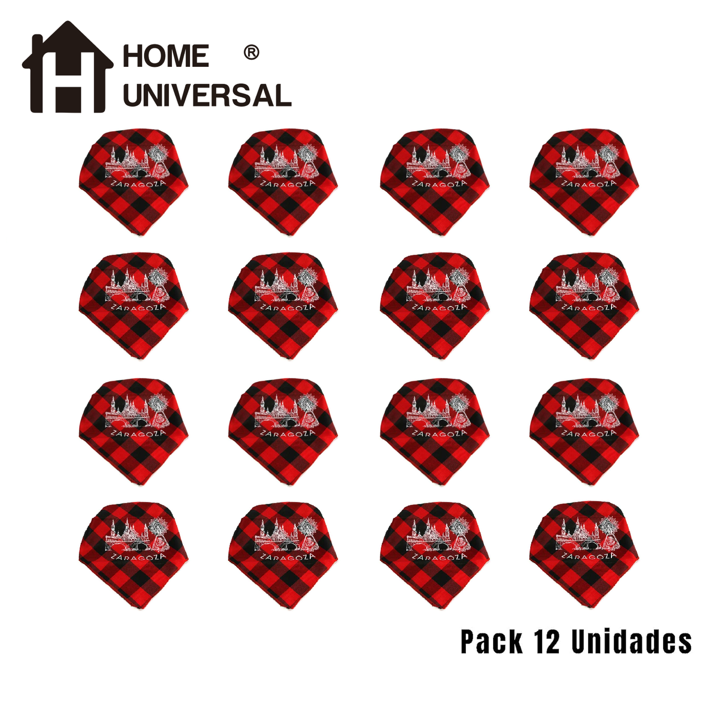 Pack 12 Cachirulos Aragoneses 95cm, Pañuelos Fiestas del Pilar, Zorongos zaragozanos (Niño - Estampado)
