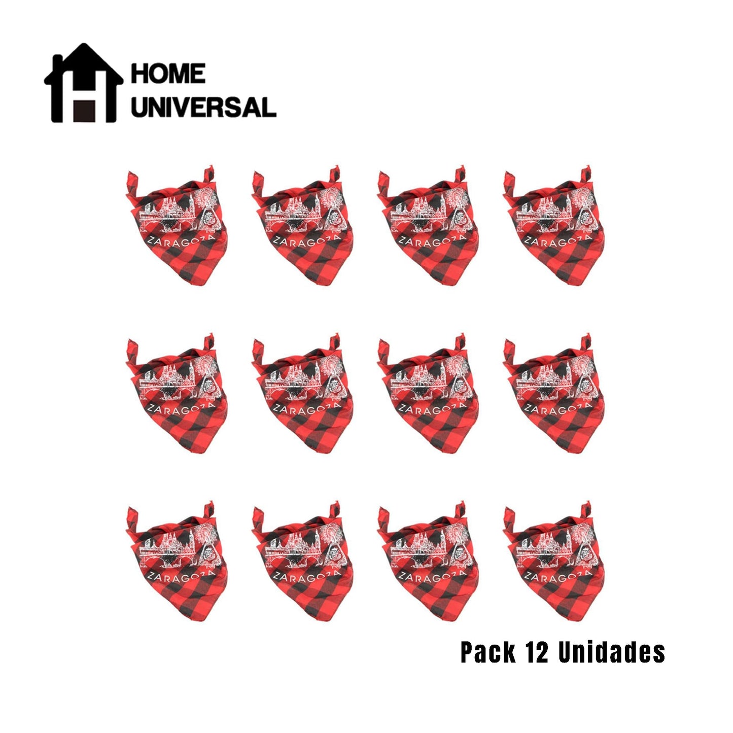 Pack 12 Cachirulos Aragoneses 95cm, Pañuelos Fiestas del Pilar, Zorongos zaragozanos (Estampado)