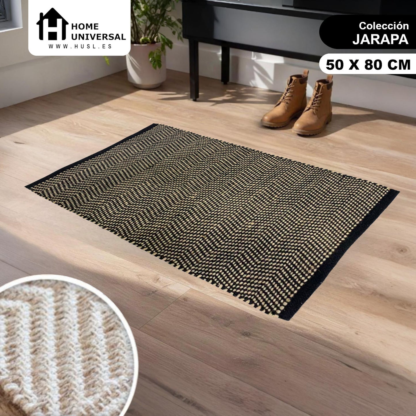 Home Universal® Alfombra Jarapa de Algodón Lavable | Diseño Geométrico Artesanal | Decoración Boho Mediterránea para Salón, Dormitorio, Pasillo y Cocina | Suave, Ligera y Resistente | Zigzag Ébano