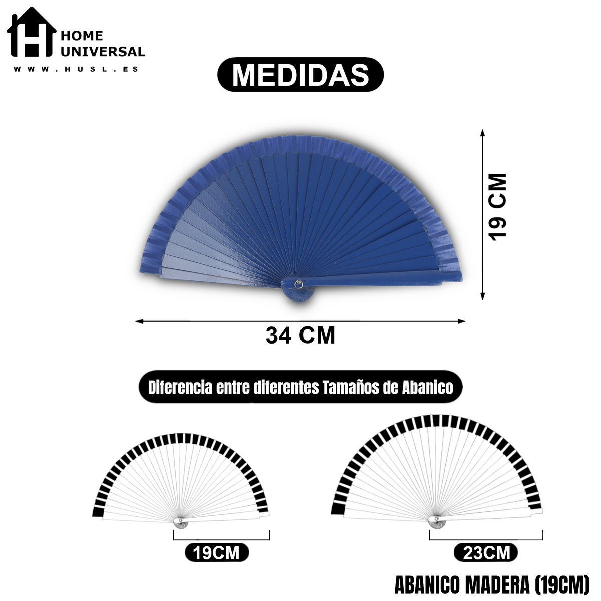 Home Universal® 12 o 24 Abanicos de Madera Lacados, Disponibles en Varios Colores y Tamaños, Abanico Flamenco Español para Bodas, Ferias, Fiestas, Comuniones y Eventos (Azul Oscuro-19CM)