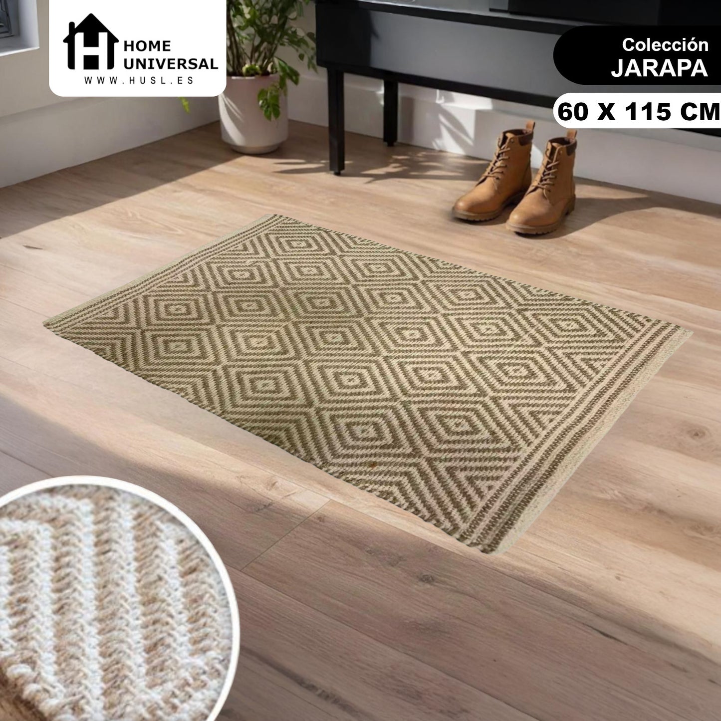 Home Universal® Alfombra Jarapa de Algodón Lavable | Diseño Geométrico Artesanal | Decoración Boho Mediterránea para Salón, Dormitorio, Pasillo y Cocina | Suave, Ligera y Resistente | Rombos Finos