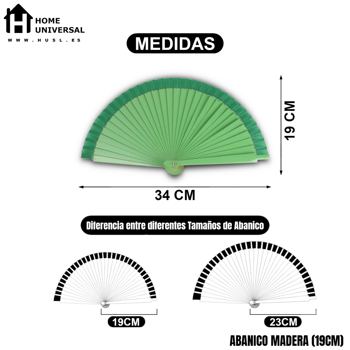 Home Universal® 12 o 24 Abanicos de Madera Lacados, Disponibles en Varios Colores y Tamaños, Abanico Flamenco Español para Bodas, Ferias, Fiestas, Comuniones y Eventos (Verde Oscuro-19CM)