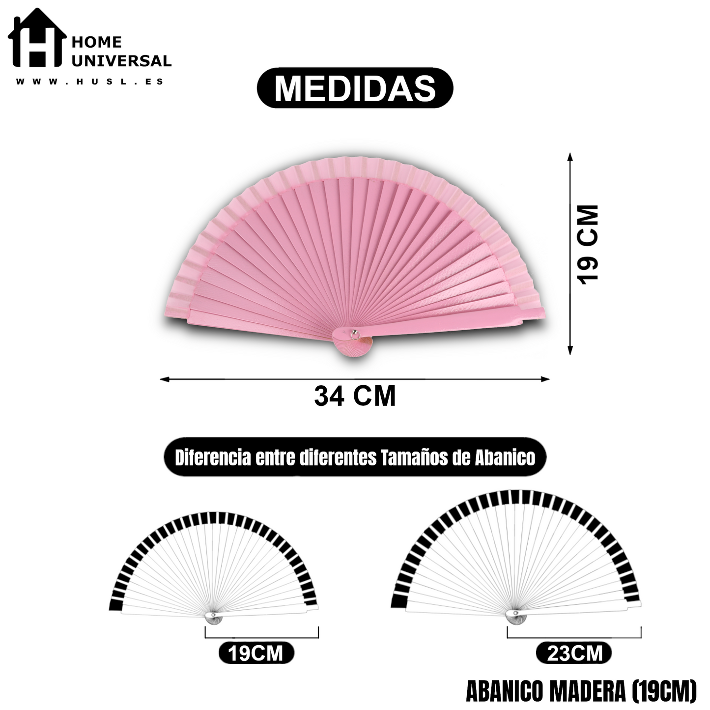 Home Universal® 12 o 24 Abanicos de Madera Lacados, Disponibles en Varios Colores y Tamaños, Abanico Flamenco Español para Bodas, Ferias, Fiestas, Comuniones y Eventos (Rosa Palo-19CM)