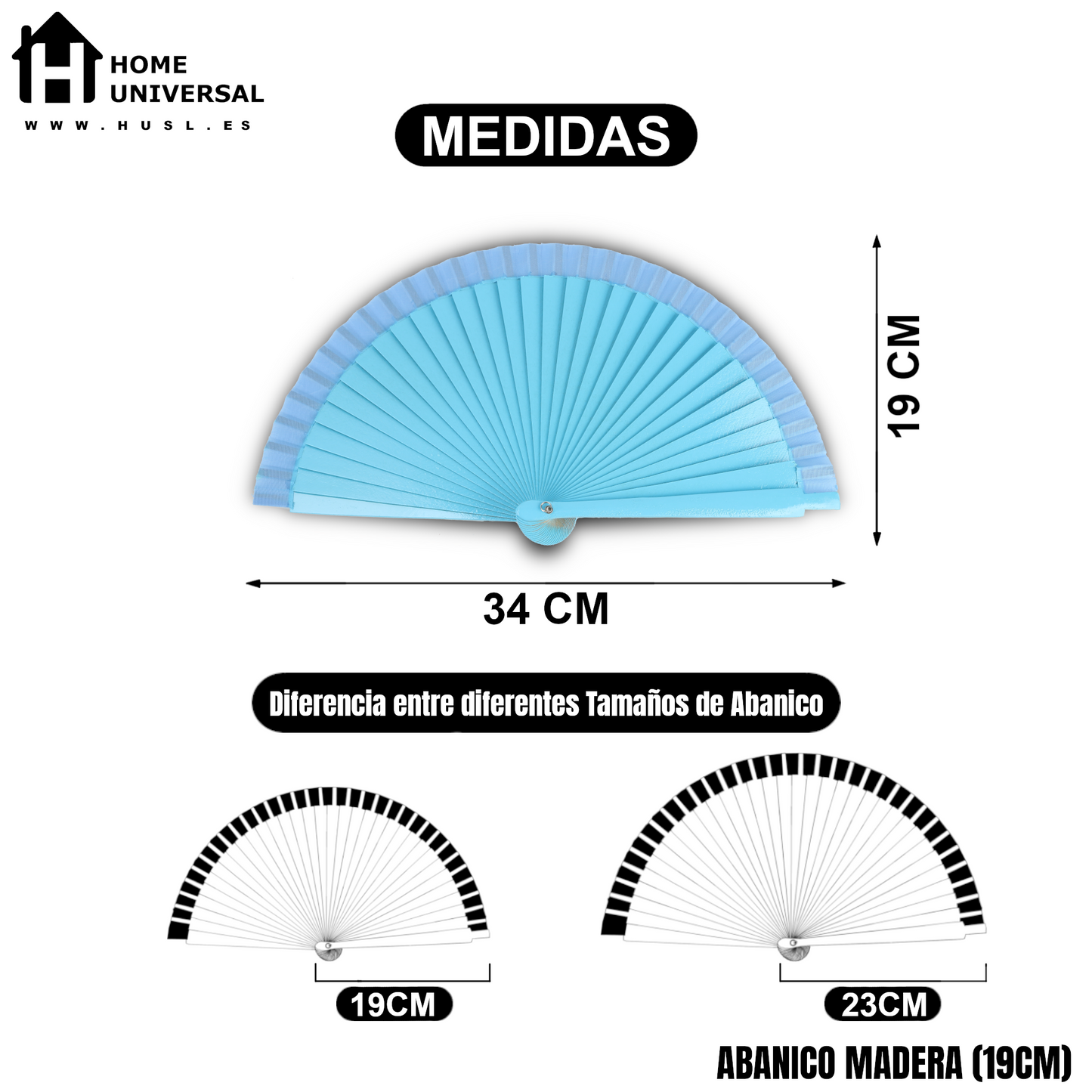 Home Universal® 12 o 24 Abanicos de Madera Lacados, Disponibles en Varios Colores y Tamaños, Abanico Flamenco Español para Bodas, Ferias, Fiestas, Comuniones y Eventos (Azul Marino-19CM)