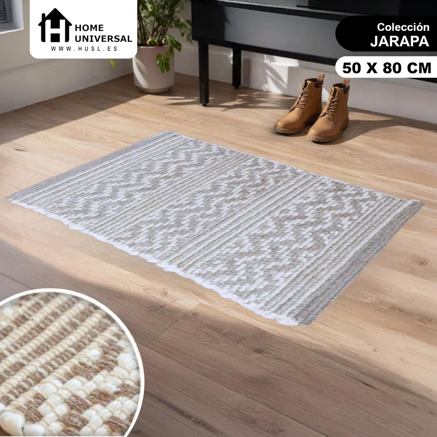 Home Universal® Alfombra Jarapa de Algodón Lavable | Diseño Geométrico Artesanal | Decoración Boho Mediterránea para Salón, Dormitorio, Pasillo y Cocina | Suave, Ligera y Resistente | Gris (Rayas y Zigzag)