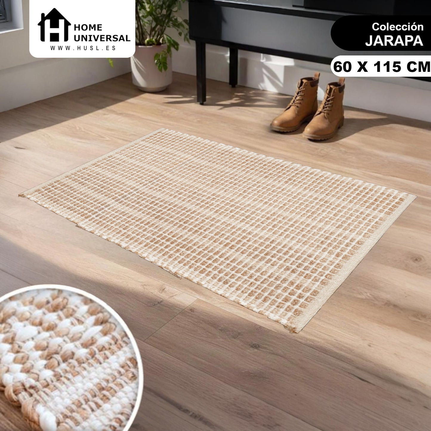 Home Universal® Alfombra Jarapa de Algodón Lavable | Diseño Geométrico Artesanal | Decoración Boho Mediterránea para Salón, Dormitorio, Pasillo y Cocina | Suave, Ligera y Resistente | Trenzado Cuadros