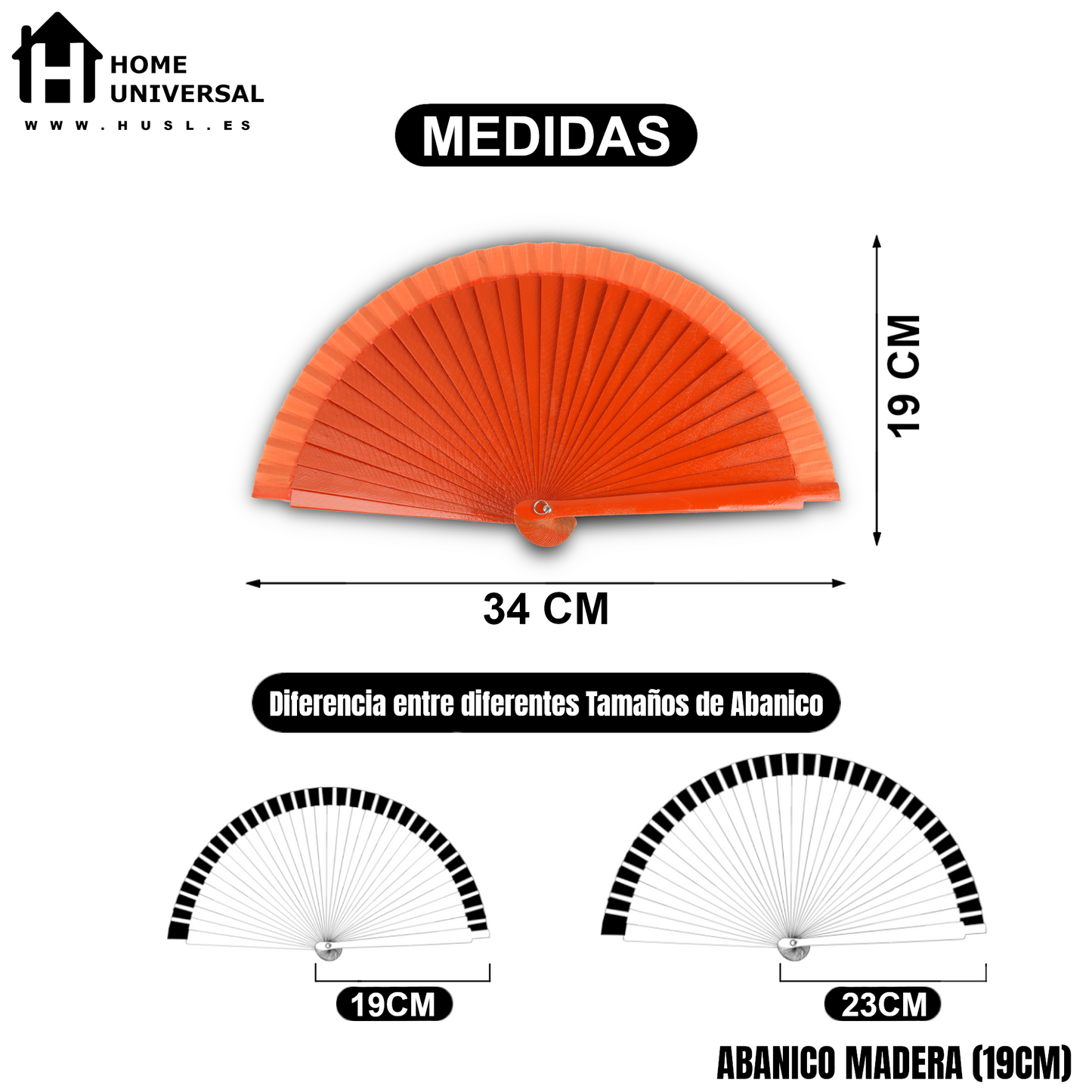 Home Universal® 12 o 24 Abanicos de Madera Lacados, Disponibles en Varios Colores y Tamaños, Abanico Flamenco Español para Bodas, Ferias, Fiestas, Comuniones y Eventos (Naranja-19CM)