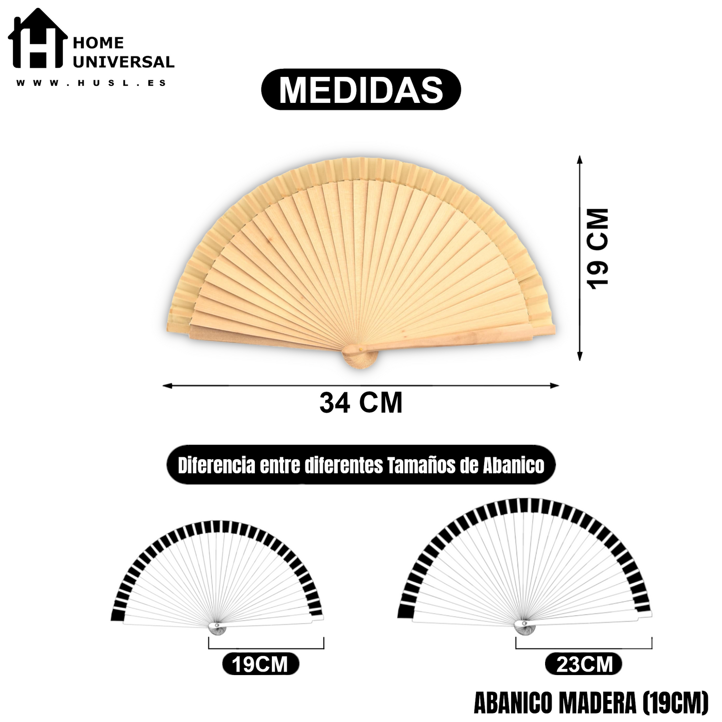 Home Universal® 12 o 24 Abanicos de Madera Lacados, Disponibles en Varios Colores y Tamaños, Abanico Flamenco Español para Bodas, Ferias, Fiestas, Comuniones y Eventos (Color Madera-19CM)