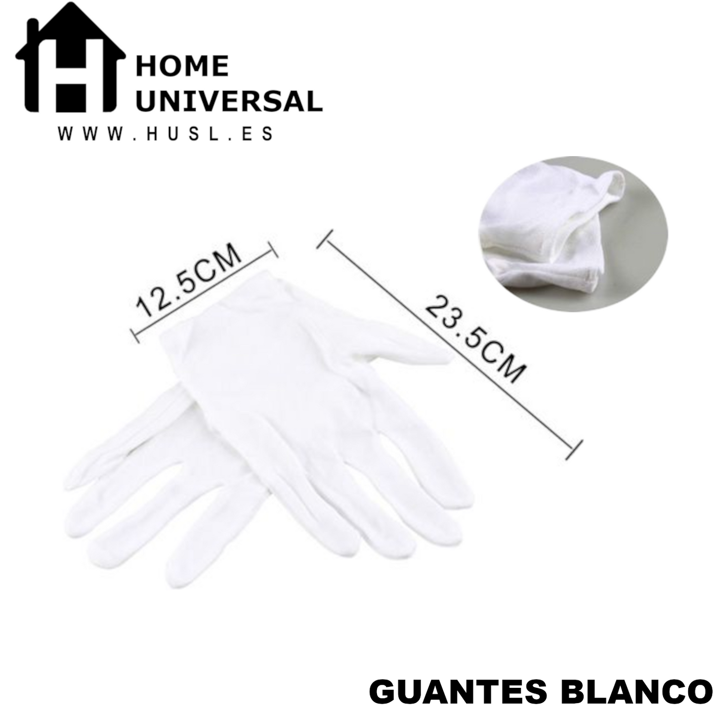 Home Universal® Guantes de Algodón 100% Blancos y Negros – Guantes Suaves y Transpirables para Hogar, Archivo, Joyería y Manipulación Delicada (Blanco)