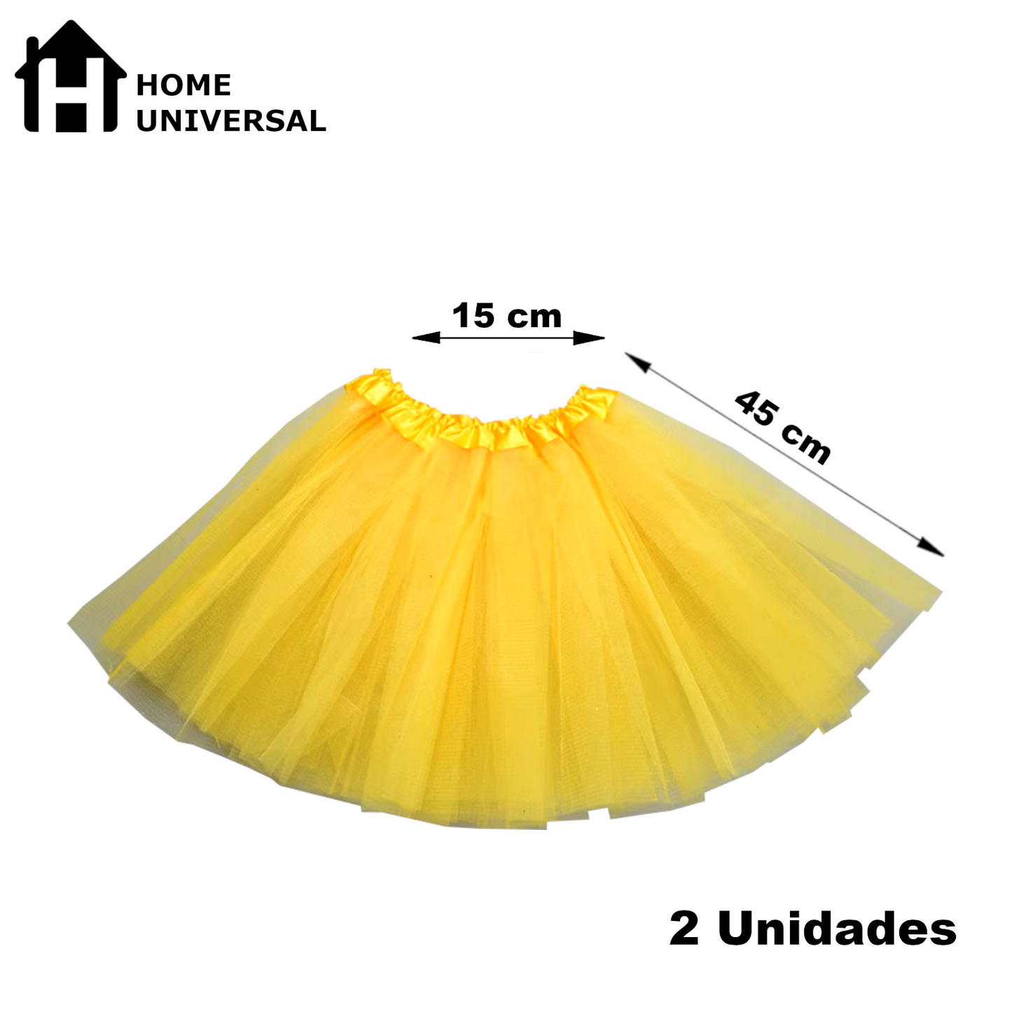 Home Universal® Falda de Tul Mujer – Tutú Clásico de 3 Capas con Cintura Elástica, Falda Corta de Tul para Fiesta, Disfraz, Danza, Ballet y Cosplay (Pack 2 Unidades - 15 x 45 CM)
