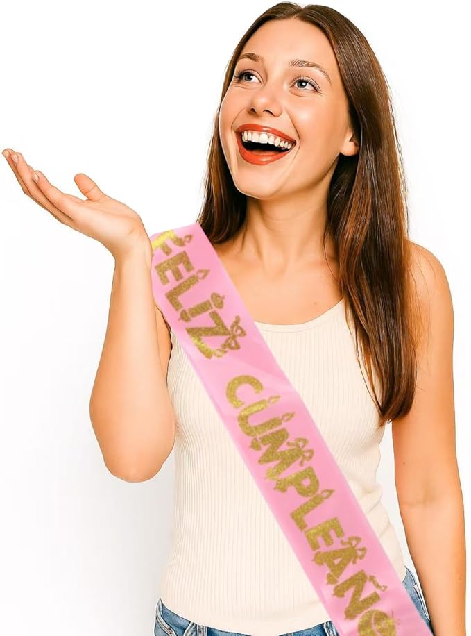 Home Universal® Banda Feliz Cumpleaños – Cinta Decorativa para Fiesta y Photocall, Accesorio para Mujer, Hombre y Niños, Diseño Elegante con Letras Doradas, Ideal para Celebraciones y Sesiones de Fotos (Estampado - 1 unidad)
