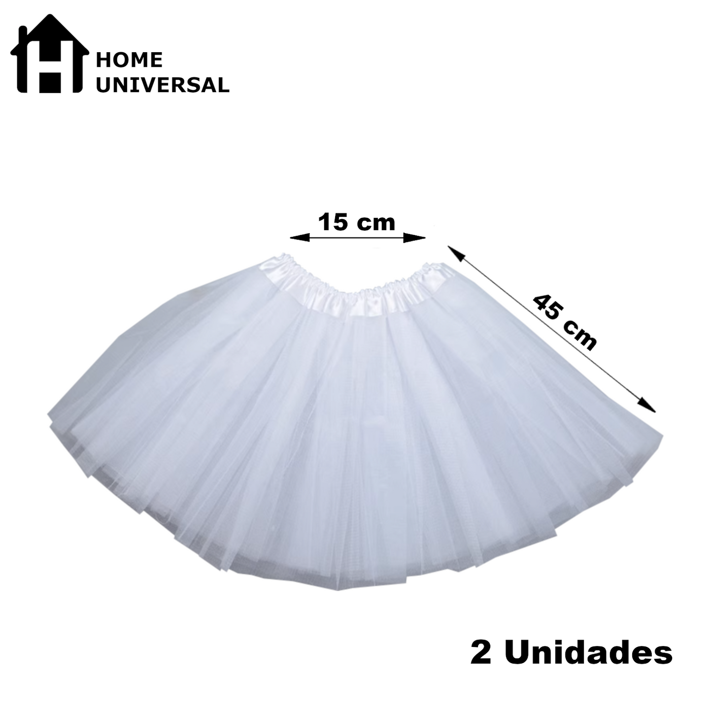Home Universal® Falda de Tul Mujer – Tutú Clásico de 3 Capas con Cintura Elástica, Falda Corta de Tul para Fiesta, Disfraz, Danza, Ballet y Cosplay (Pack 2 Unidades - 15 x 45 CM)