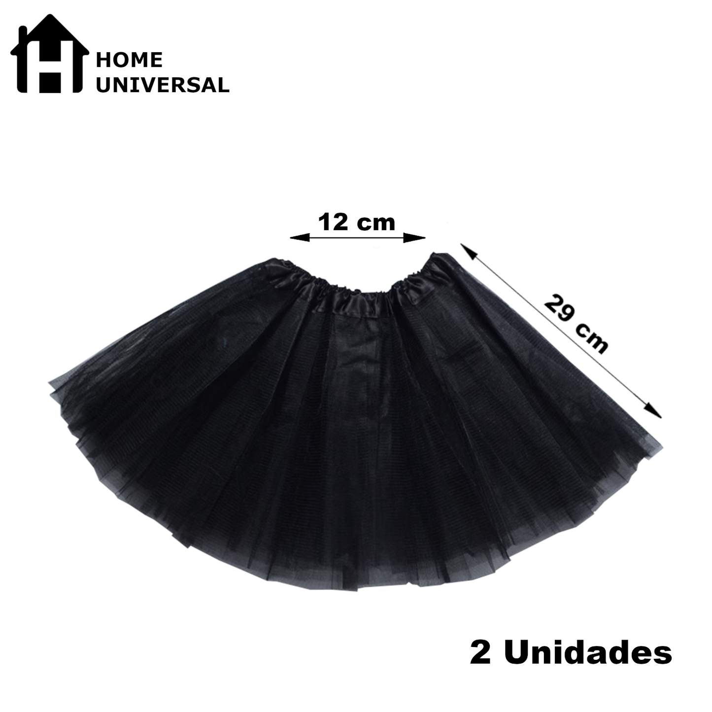 Home Universal® Falda de Tul Mujer – Tutú Clásico de 3 Capas con Cintura Elástica, Falda Corta de Tul para Fiesta, Disfraz, Danza, Ballet y Cosplay (Pack 2 Unidades - 12 x 29 CM)