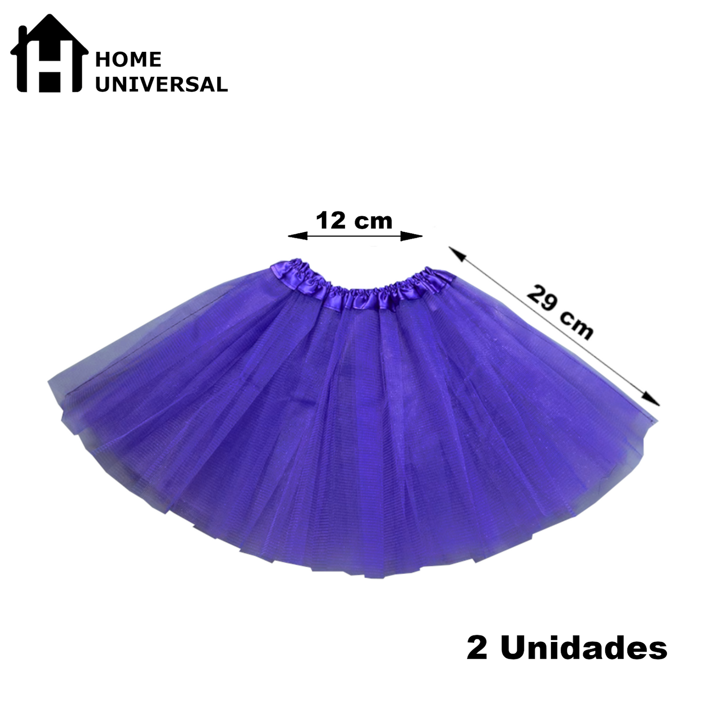 Home Universal® Falda de Tul Mujer – Tutú Clásico de 3 Capas con Cintura Elástica, Falda Corta de Tul para Fiesta, Disfraz, Danza, Ballet y Cosplay (Pack 2 Unidades - 12 x 29 CM)