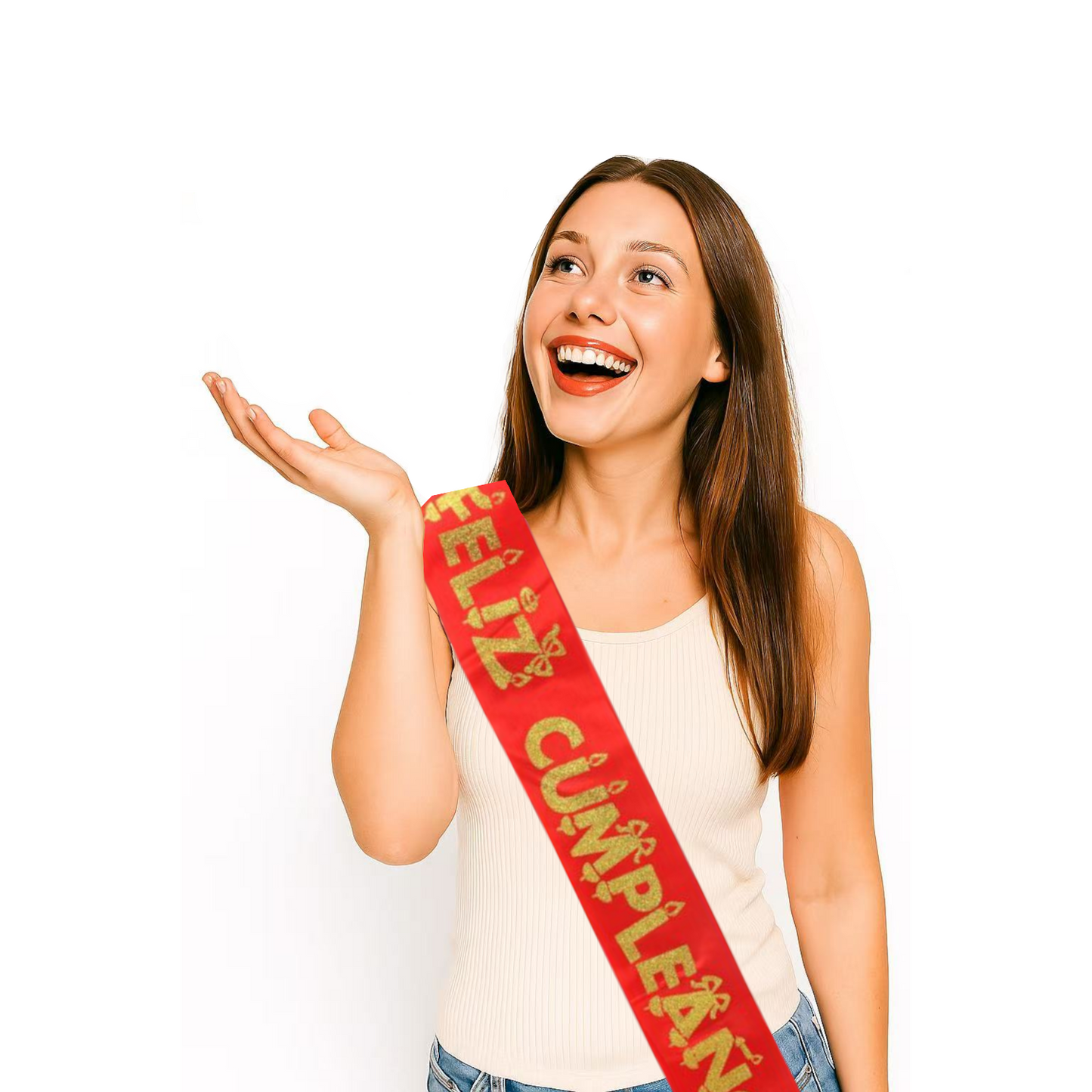 Home Universal® Banda Feliz Cumpleaños – Cinta Decorativa para Fiesta y Photocall, Accesorio para Mujer, Hombre y Niños, Diseño Elegante con Letras Doradas, Ideal para Celebraciones y Sesiones de Fotos (Con letra "Feliz cumpleaños" - 1 unidad)