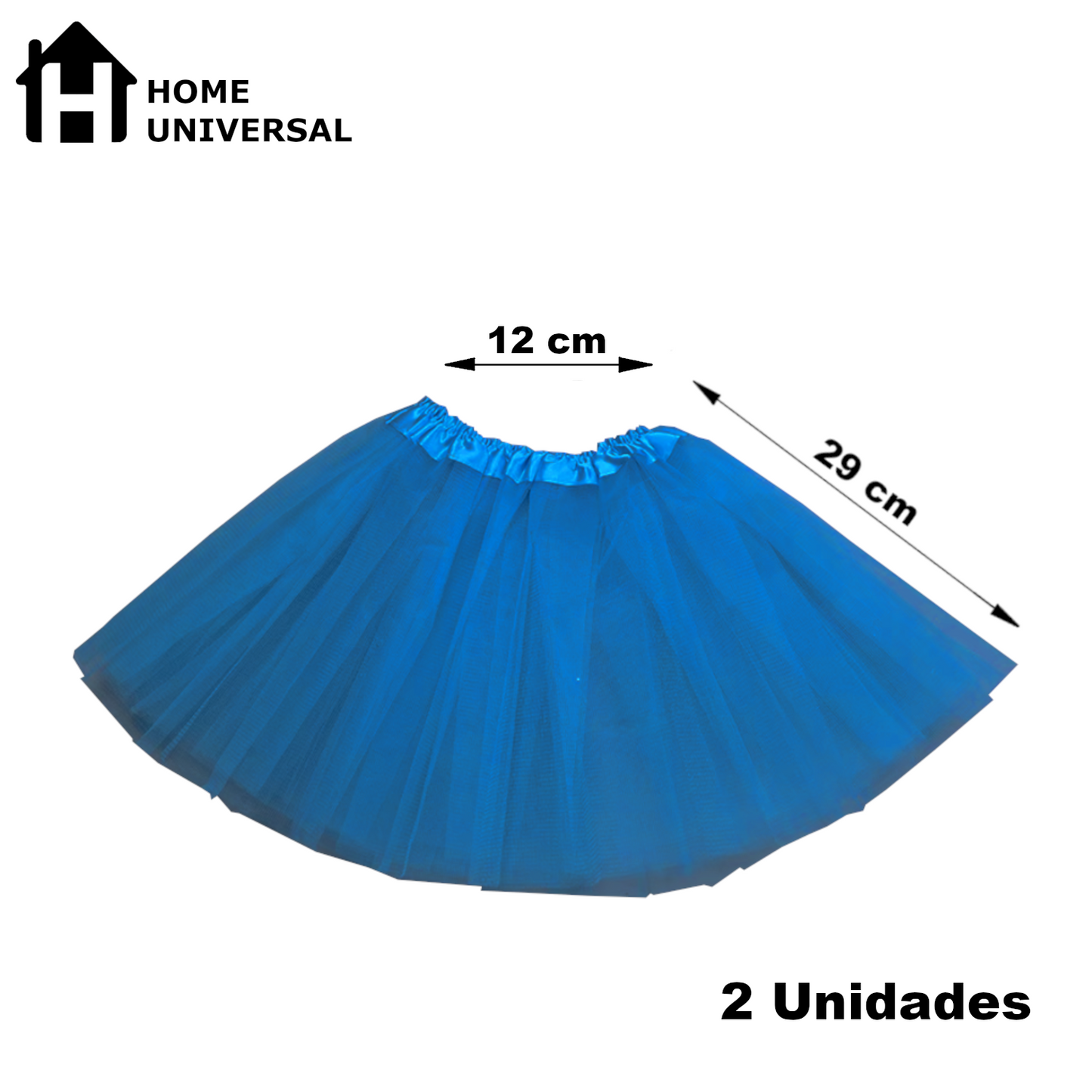 Home Universal® Falda de Tul Mujer – Tutú Clásico de 3 Capas con Cintura Elástica, Falda Corta de Tul para Fiesta, Disfraz, Danza, Ballet y Cosplay (Pack 2 Unidades - 12 x 29 CM)