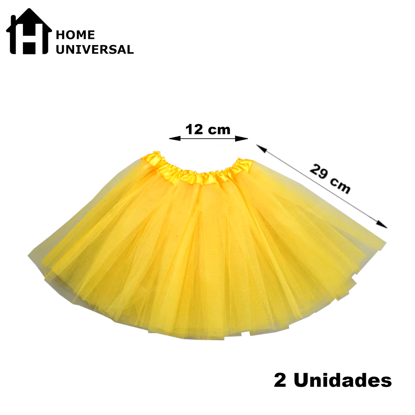 Home Universal® Falda de Tul Mujer – Tutú Clásico de 3 Capas con Cintura Elástica, Falda Corta de Tul para Fiesta, Disfraz, Danza, Ballet y Cosplay (Pack 2 Unidades - 12 x 29 CM)