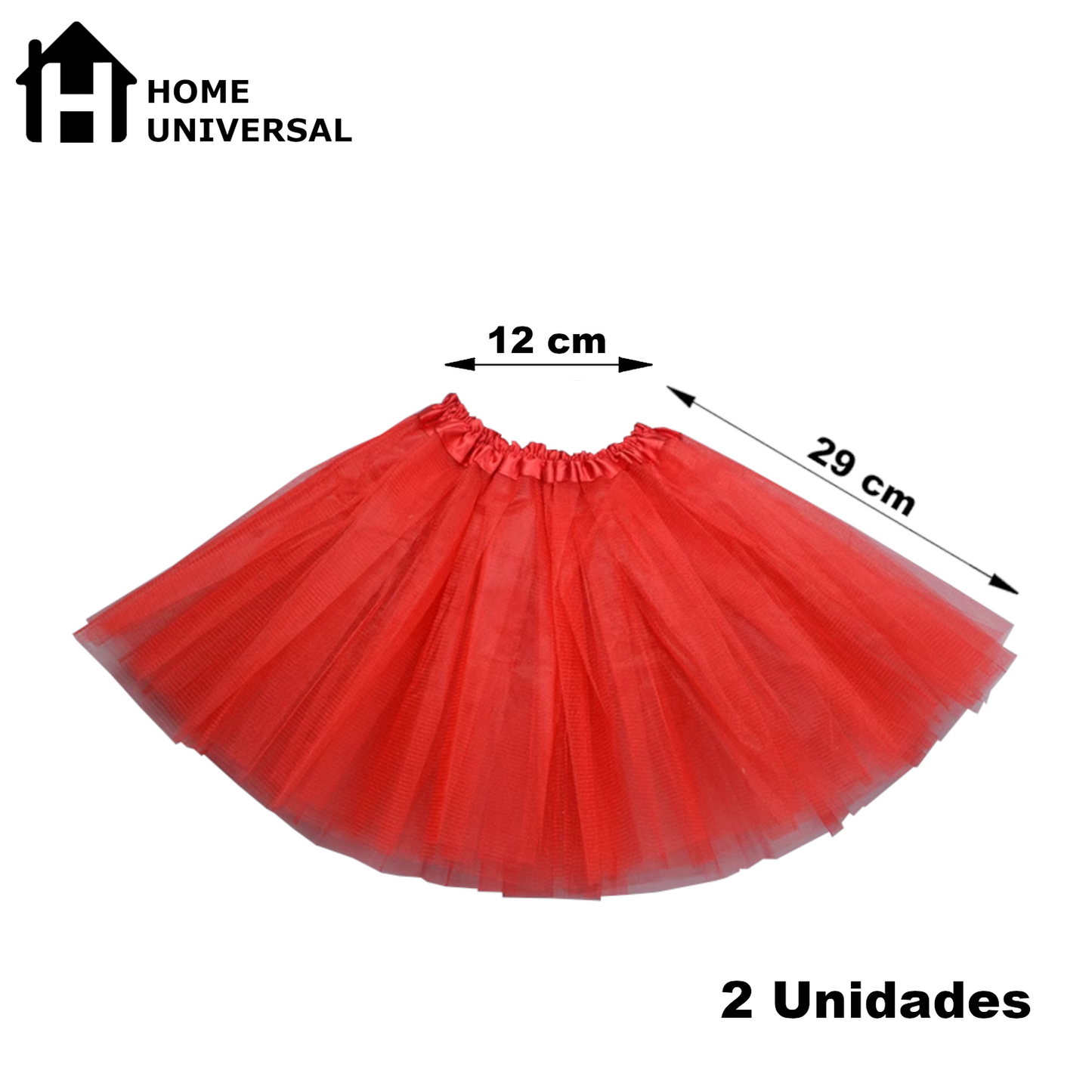 Home Universal® Falda de Tul Mujer – Tutú Clásico de 3 Capas con Cintura Elástica, Falda Corta de Tul para Fiesta, Disfraz, Danza, Ballet y Cosplay (Pack 2 Unidades - 12 x 29 CM)