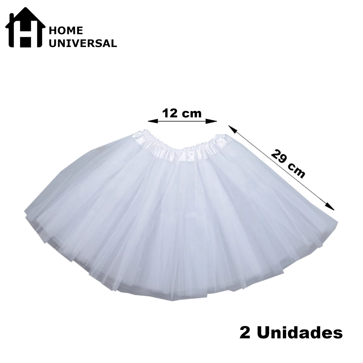 Home Universal® Falda de Tul Mujer – Tutú Clásico de 3 Capas con Cintura Elástica, Falda Corta de Tul para Fiesta, Disfraz, Danza, Ballet y Cosplay (Pack 2 Unidades - 12 x 29 CM)