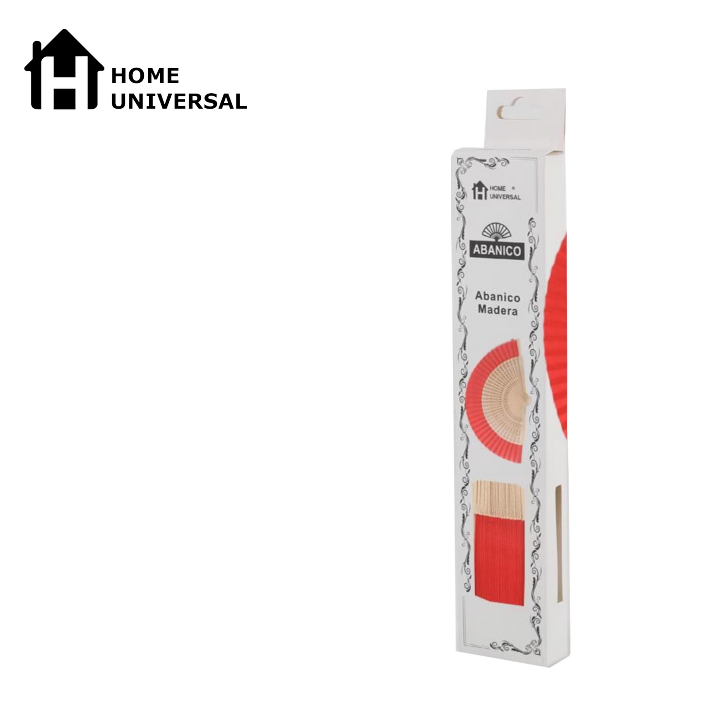 Home Universal ® Pack 12 Unidades Abanicos Madera con Tela Lisa 23cm, Detalles para los Invitados, Regalos de Boda, Fiestas, Comuniones y Otros Eventos (Rojo troquelado con caja)