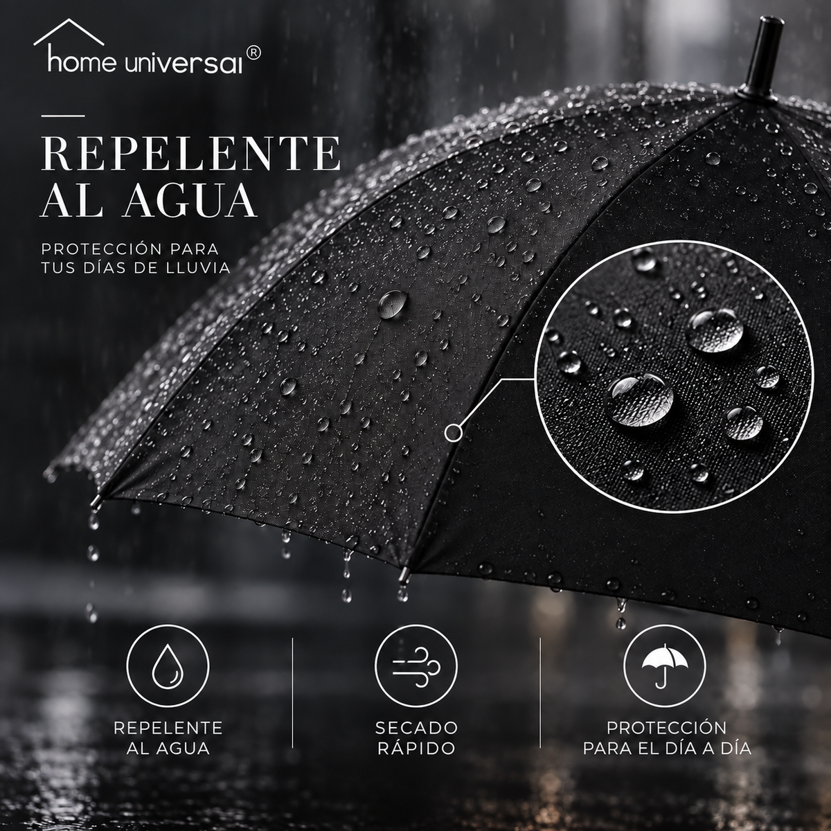 Home Universal® Paraguas Grande Semiautomático, Paraguas Largo Resistente al Viento con Mango Curvo para Mujer y Hombre (Negro (Liso))