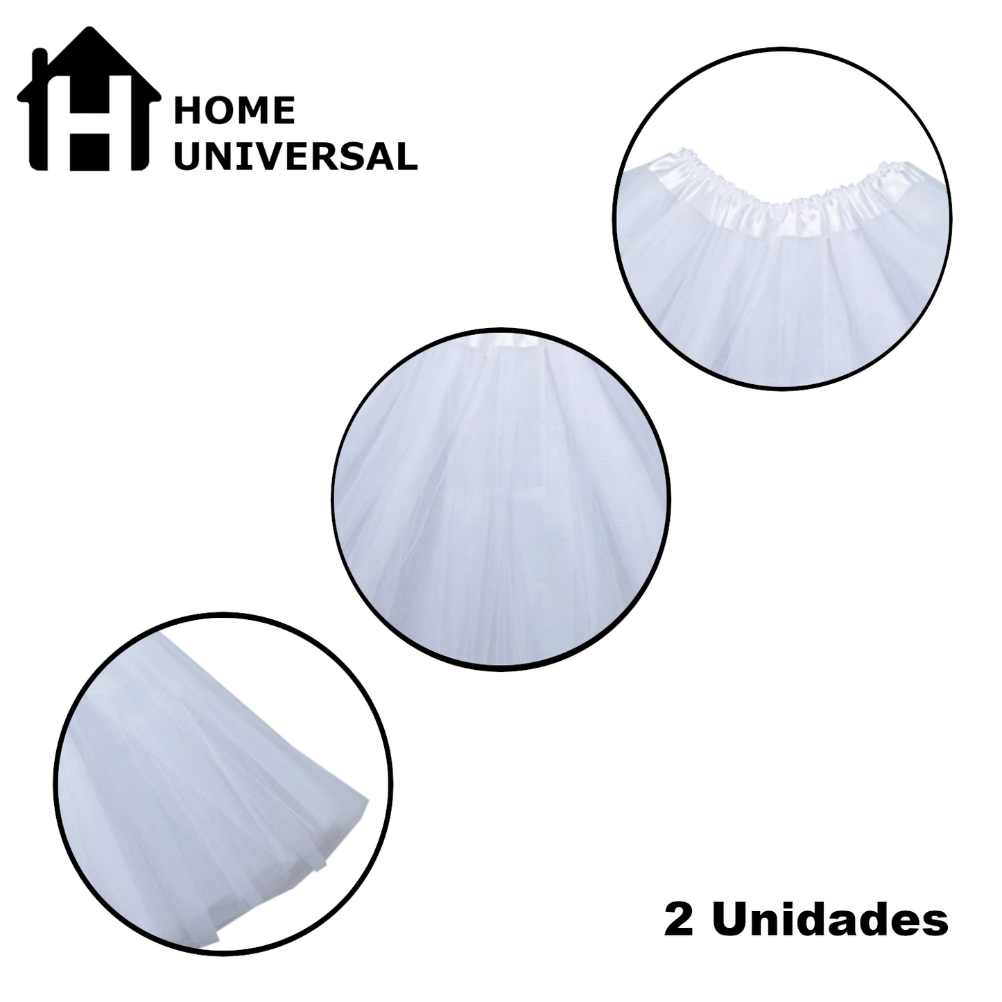 Home Universal® Falda de Tul Mujer – Tutú Clásico de 3 Capas con Cintura Elástica, Falda Corta de Tul para Fiesta, Disfraz, Danza, Ballet y Cosplay (Pack 2 Unidades - 15 x 45 CM)