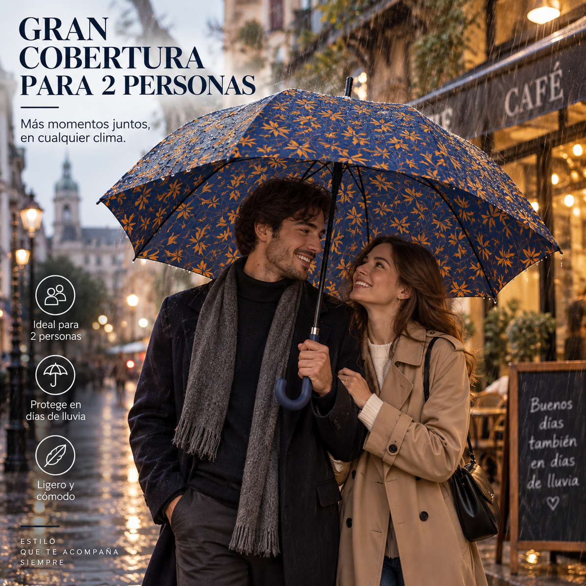 Home Universal® Paraguas Grande Semiautomático, Paraguas Largo Resistente al Viento con Mango Curvo para Mujer y Hombre (Azul Ámbar)