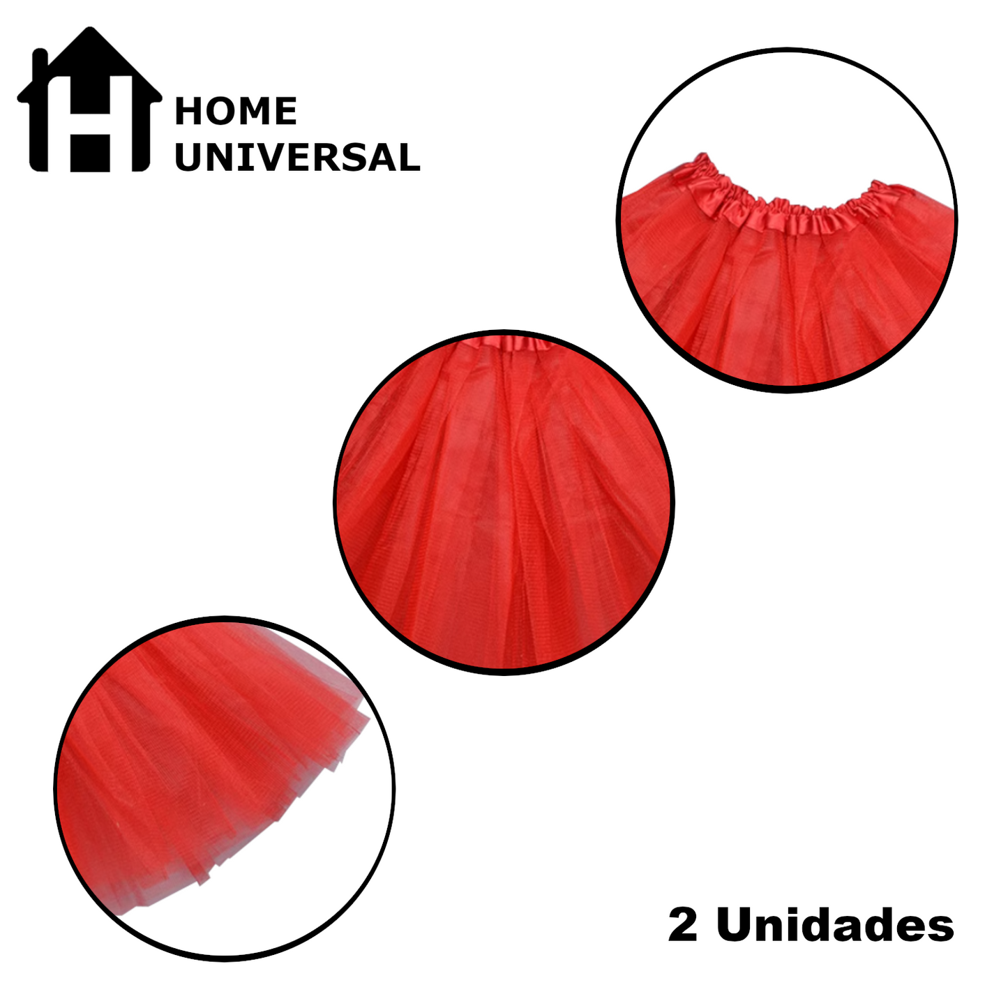 Home Universal® Falda de Tul Mujer – Tutú Clásico de 3 Capas con Cintura Elástica, Falda Corta de Tul para Fiesta, Disfraz, Danza, Ballet y Cosplay (Pack 2 Unidades - 12 x 29 CM)